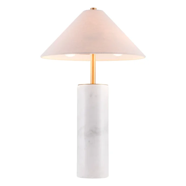 Đèn ngủ để bàn kim loại màu trắng 140cm chụp hình thang màu be
