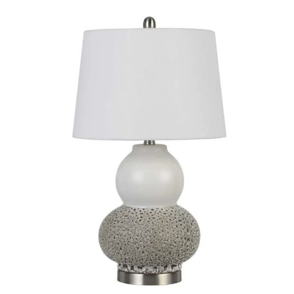 Bộ 2 đèn bàn kim loại bạc 61cm hai bóng, chụp cầu trắng