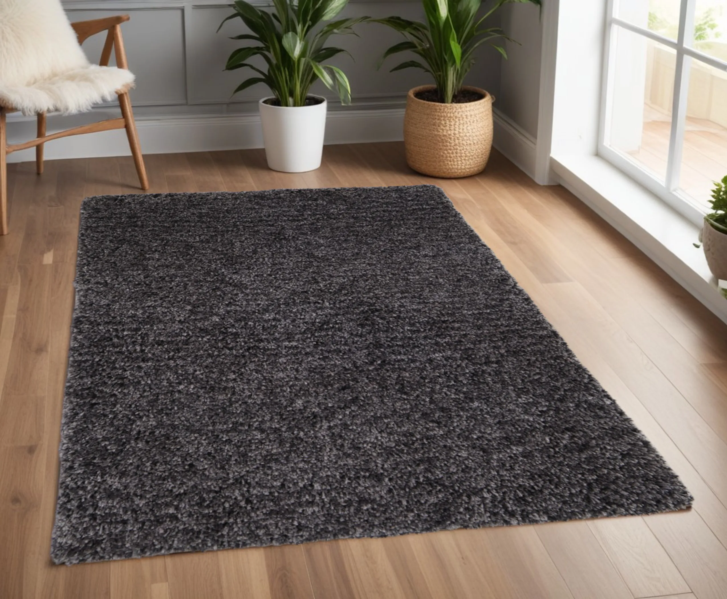 Thảm trải sàn lông xù dệt tay 1,2m x 1,8m màu đen