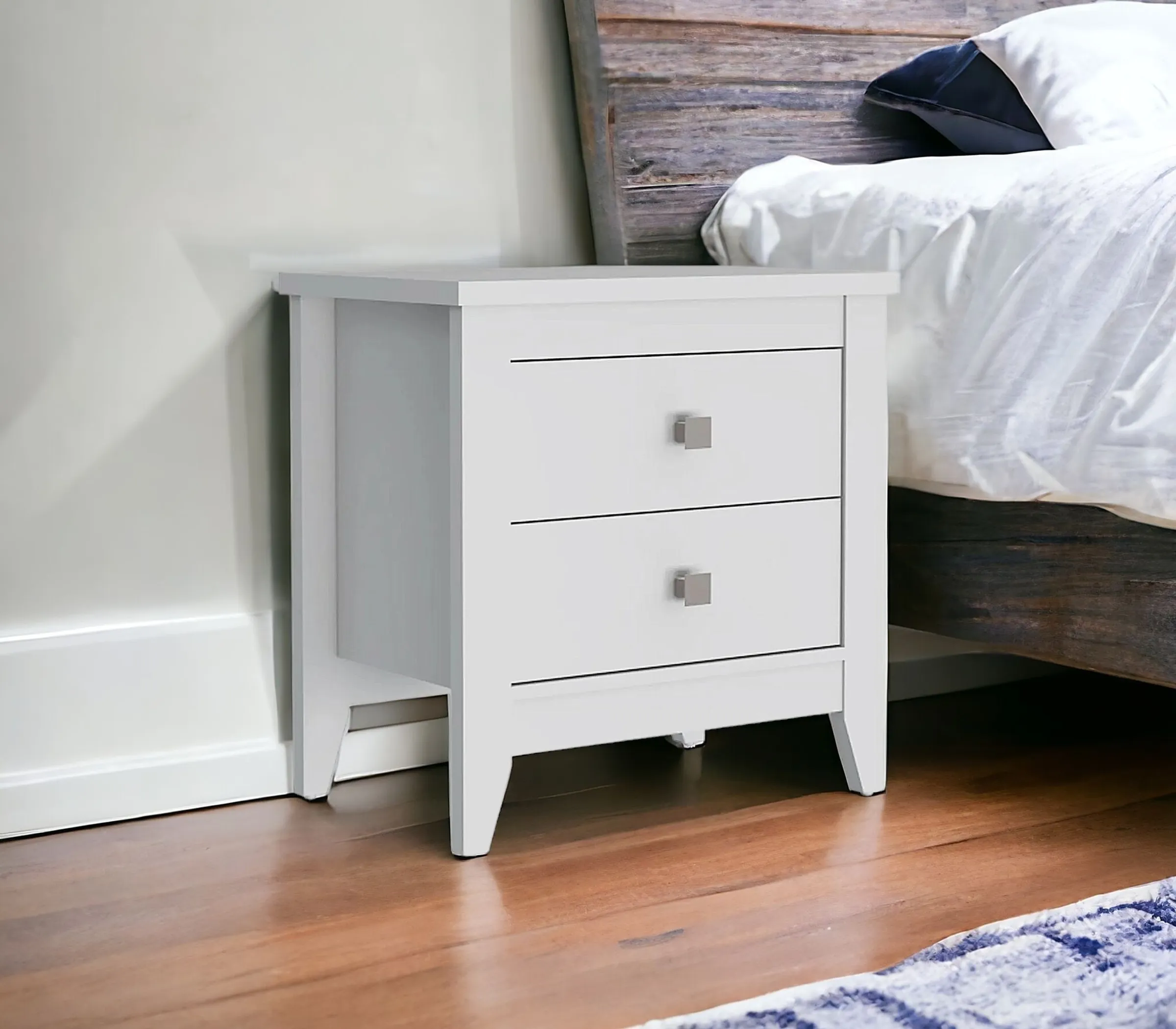 Tủ đầu giường 2 ngăn kéo gỗ công nghiệp màu trắng 62cm - Ảnh 2