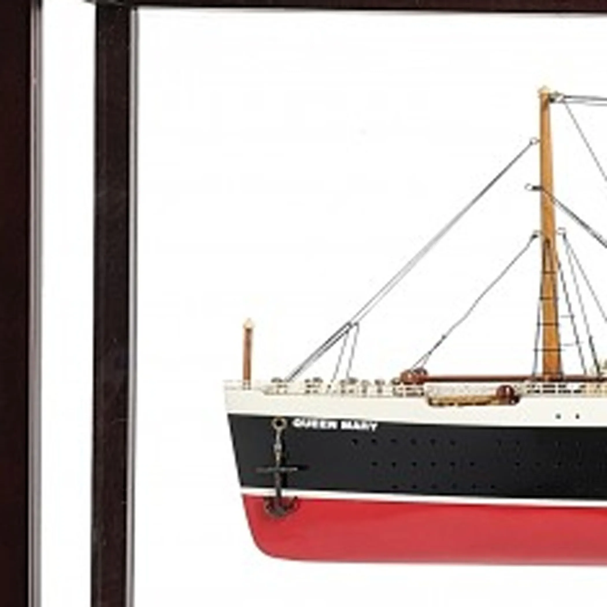 Mô hình tàu RMS Queen Mary trong hộp trưng bày sơn vẽ tay đen đỏ 41cm - Ảnh 3