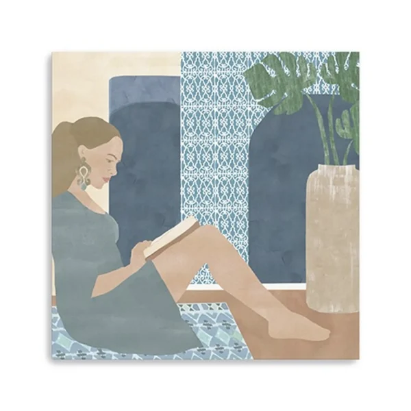 Tranh canvas cô gái đọc sách phong cách boho không khung