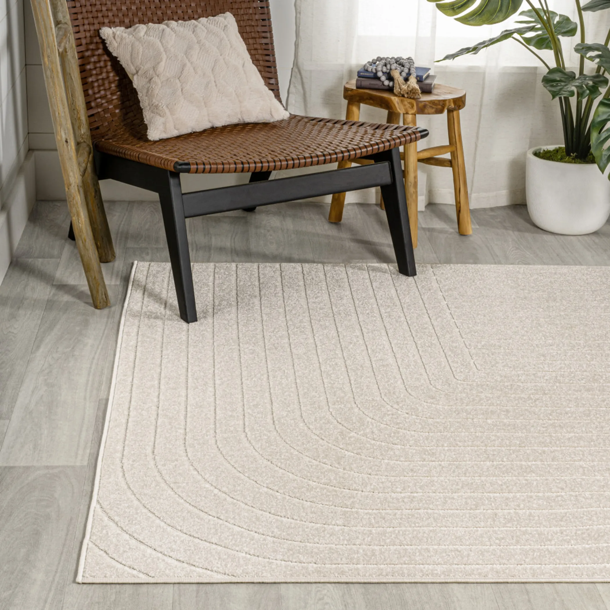 Thảm trải sàn trong nhà ngoài trời họa tiết sọc màu ngà kem 3,7m x 5,5m - Ảnh 6