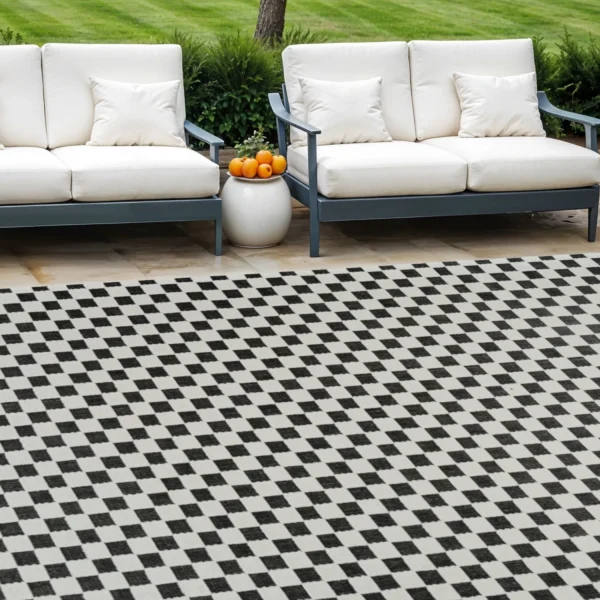 Thảm trải sàn 1,8m x 2,7m họa tiết hình học phong cách cũ kỹ màu đen trắng