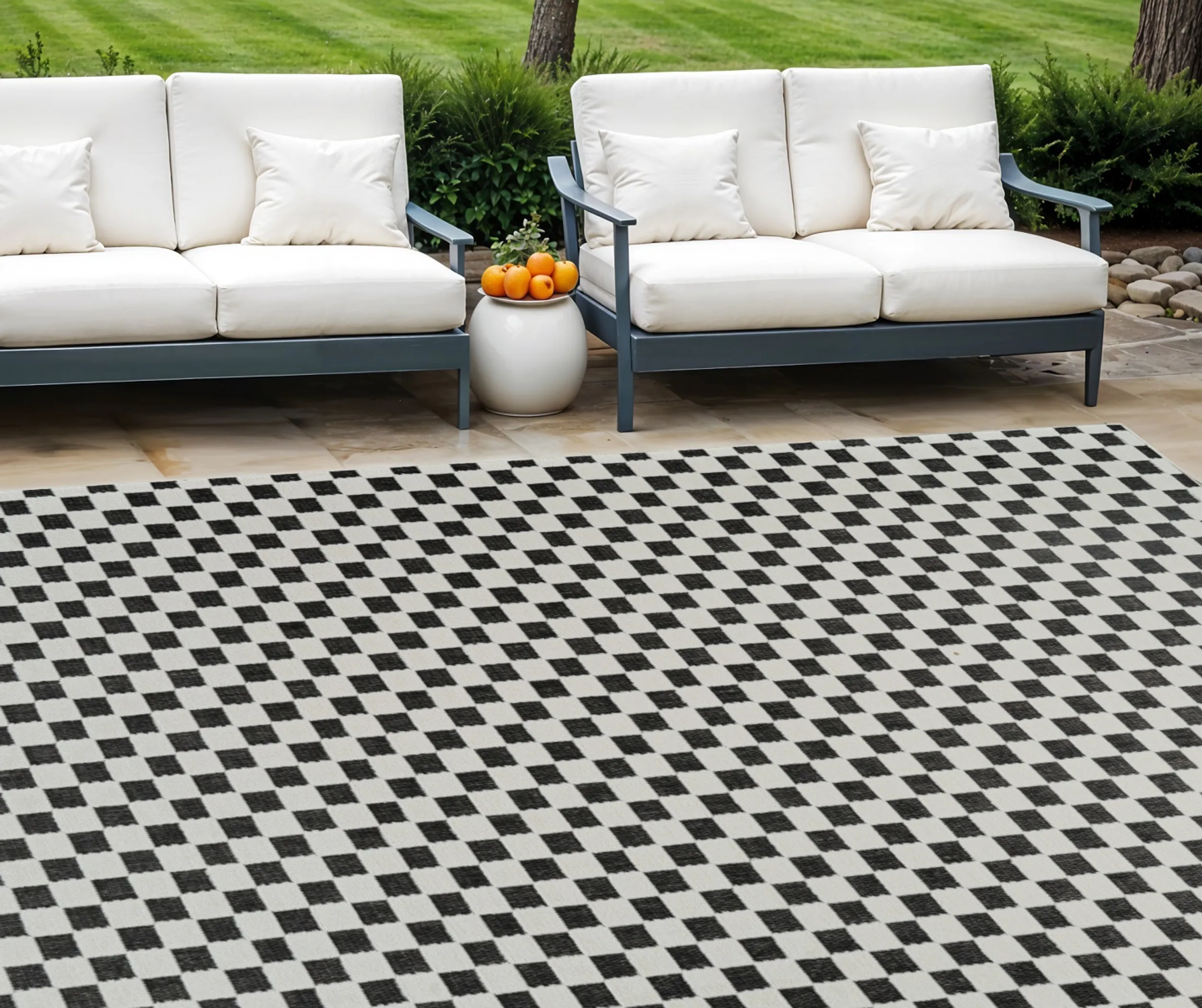 Thảm trải sàn 1,8m x 2,7m họa tiết hình học phong cách cũ kỹ màu đen trắng
