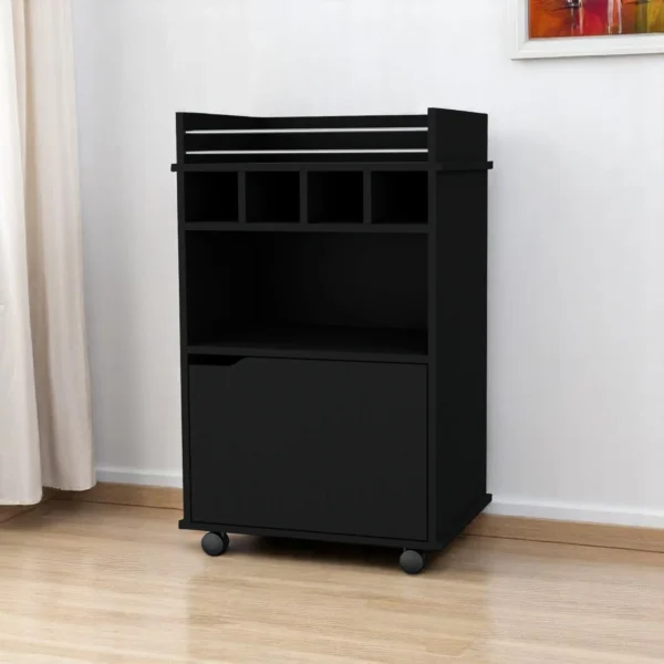 Xe đẩy quầy bar gỗ màu đen có kệ để rượu vang 56cm