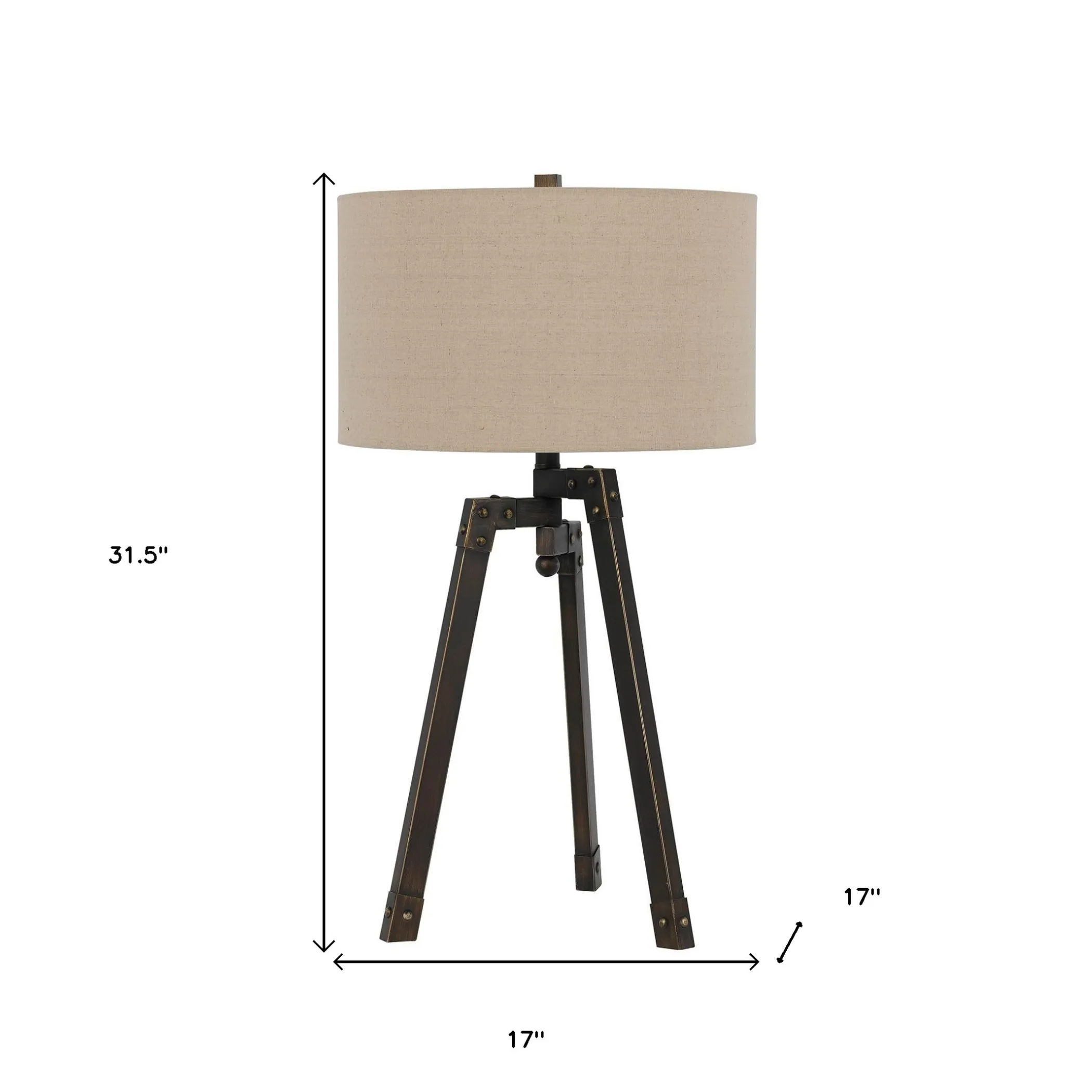 Đèn bàn chân kiềng kim loại màu xám than 81cm chụp trống màu nâu vàng - Ảnh 5
