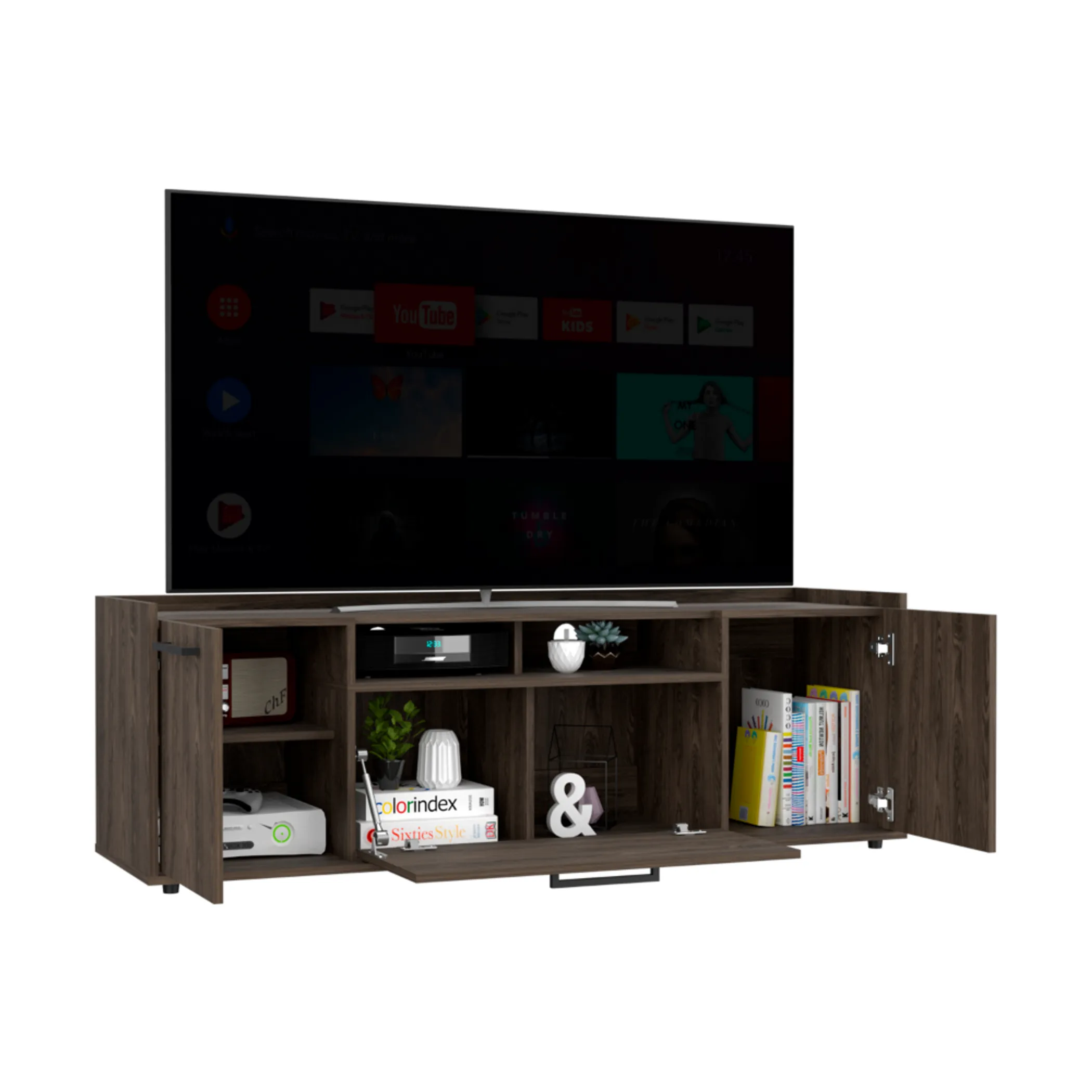 Kệ tivi Lyon cho tivi đến 55 inch, tủ hai cánh, màu gỗ óc chó sẫm - Ảnh 5