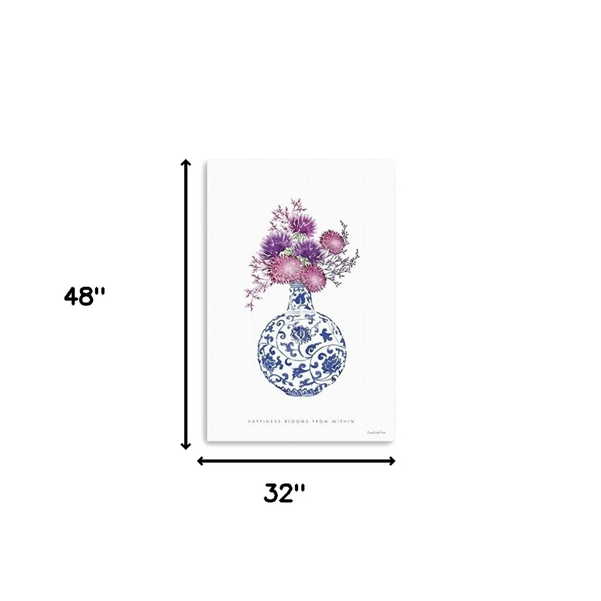 Tranh canvas bình hoa xanh trắng chủ đề Happiness 122cm x 81cm - Ảnh 5