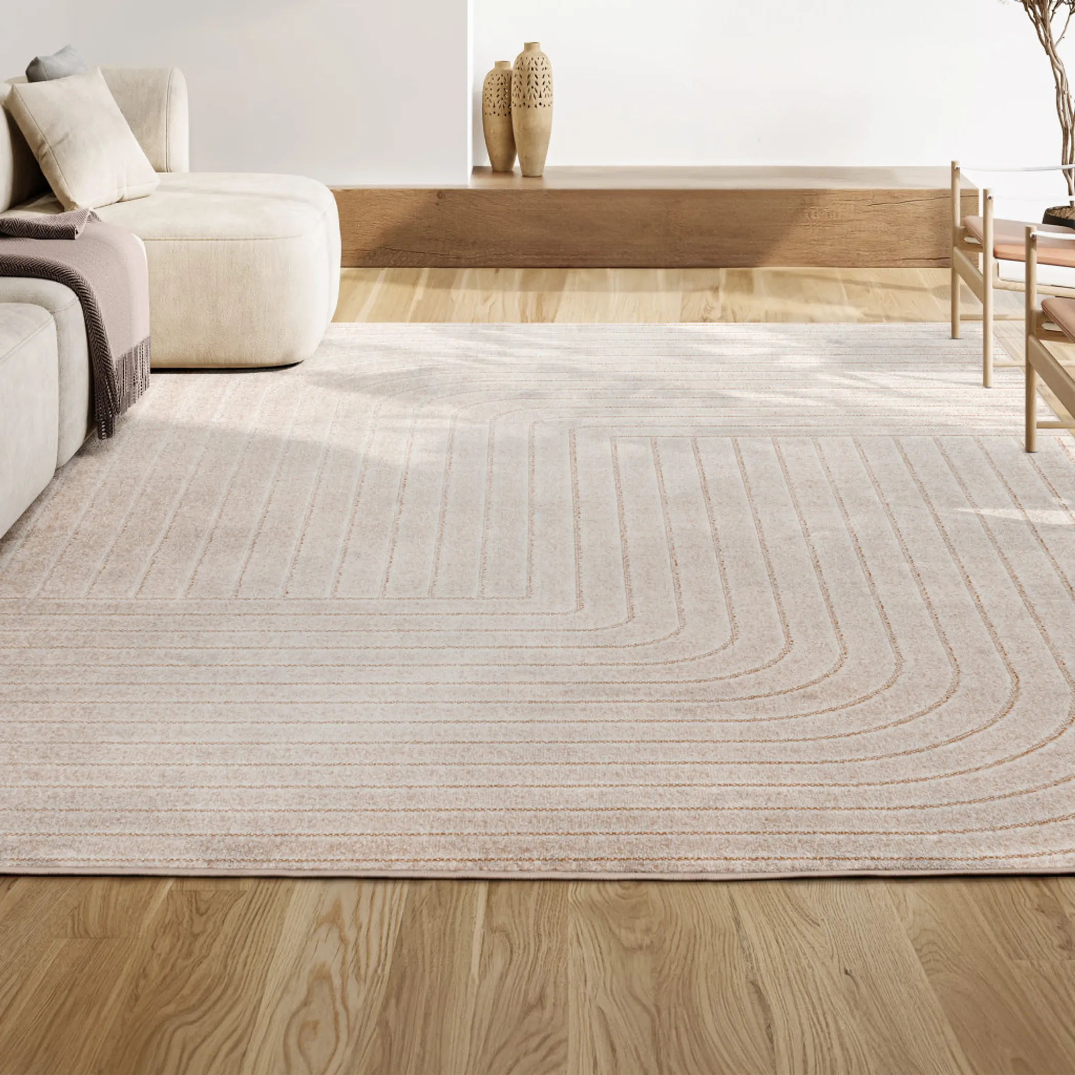 Thảm trải sàn trong nhà ngoài trời họa tiết sọc màu ngà kem 3,7m x 5,5m - Ảnh 4