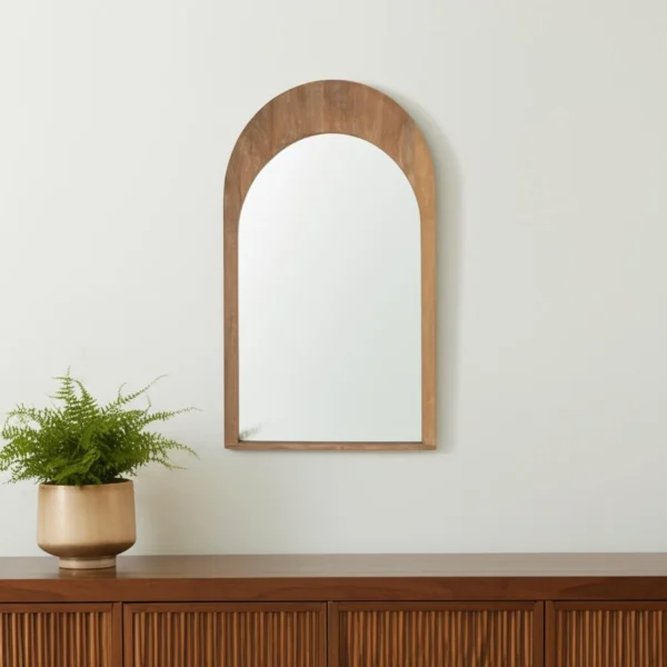 Gương trang trí dáng vòm 122cm khung gỗ nguyên khối màu nâu nhạt