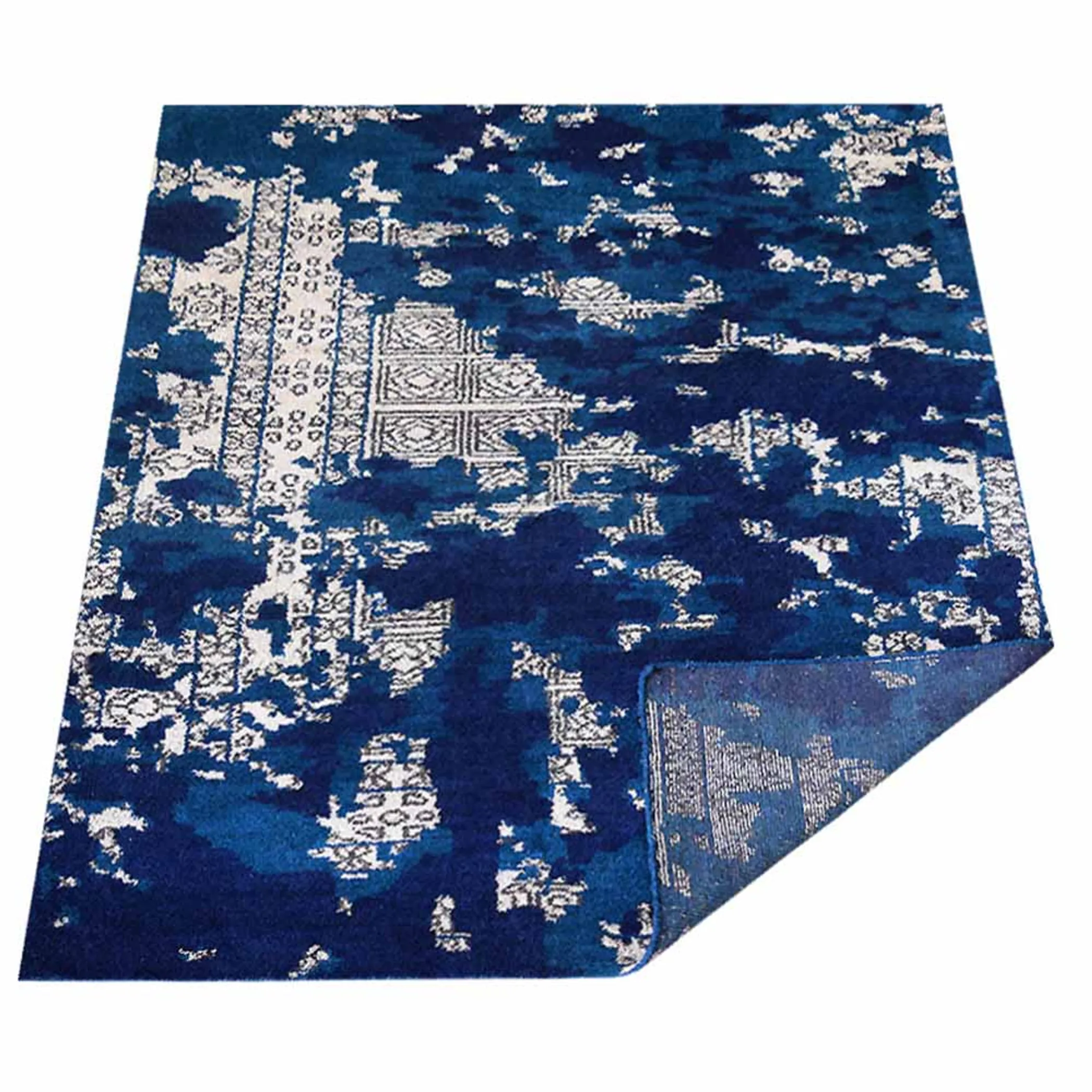 Thảm lụa dệt thắt tay Rugsotic Carpets họa tiết trừu tượng xanh be - Ảnh 5