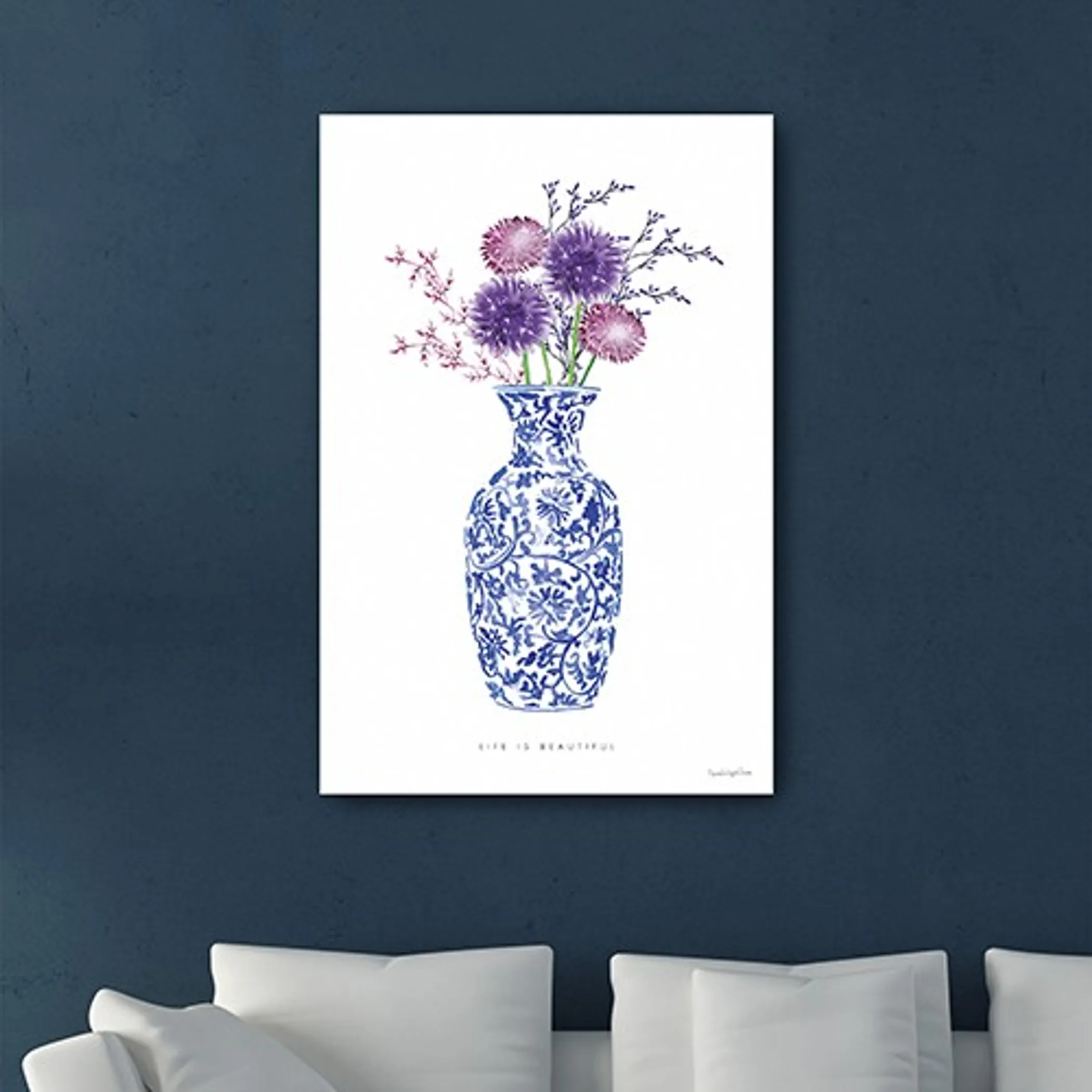 Tranh canvas bình hoa xanh trắng chủ đề Life 122cm x 81cm - Ảnh 4