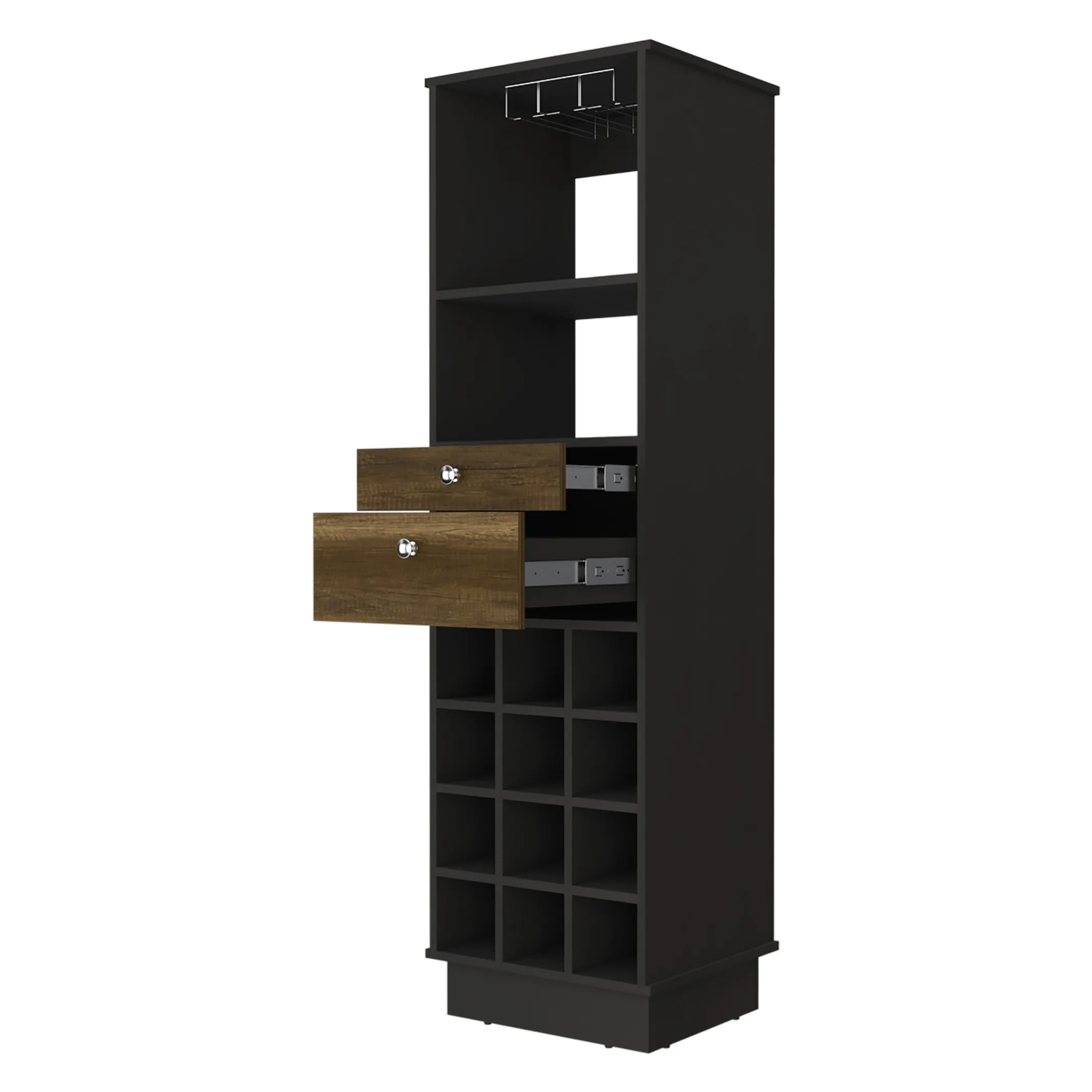 Tủ rượu màu đen 46cm có hai ngăn kéo