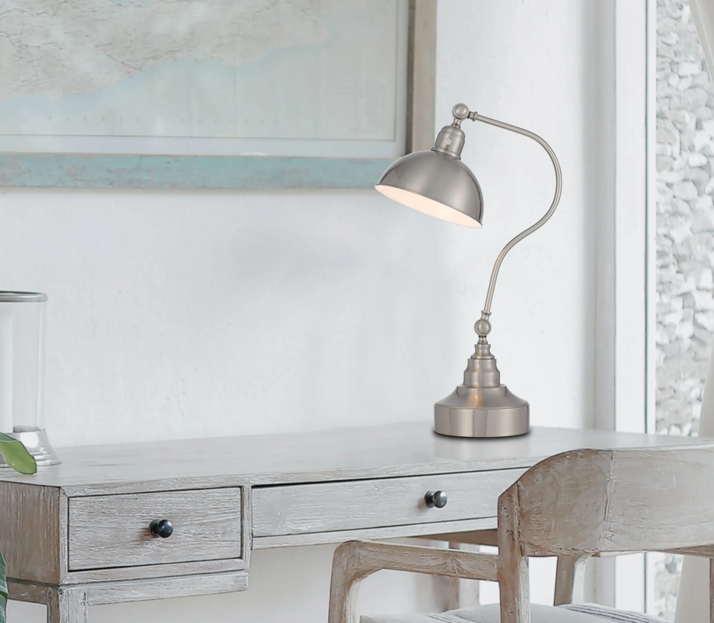 Đèn bàn kiểu đèn lồng kim loại nickel chụp mái vòm 64cm - Ảnh 4