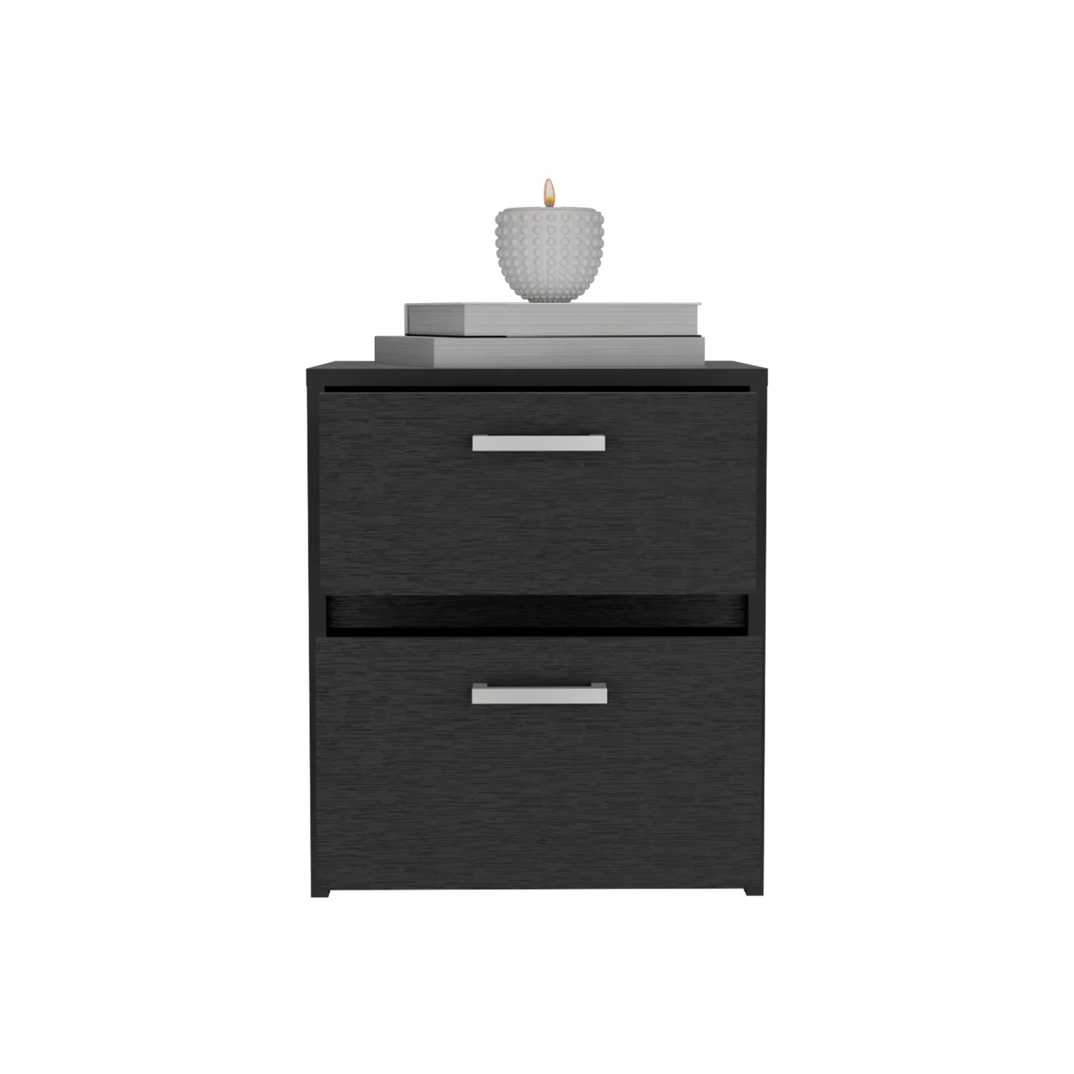 Tủ đầu giường 2 ngăn kéo màu đen 48cm - Ảnh 2