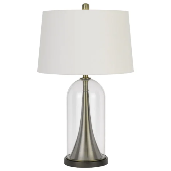 Đèn bàn kim loại trong suốt 74cm chụp hình thang màu trắng