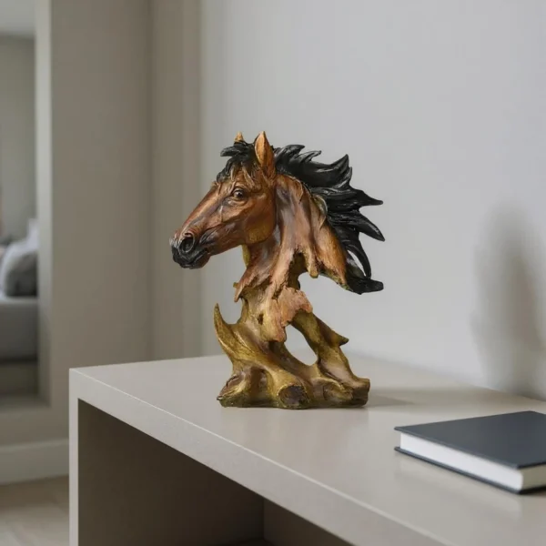 Tượng ngựa để bàn bằng nhựa polyresin màu đồng cổ và đen 28cm