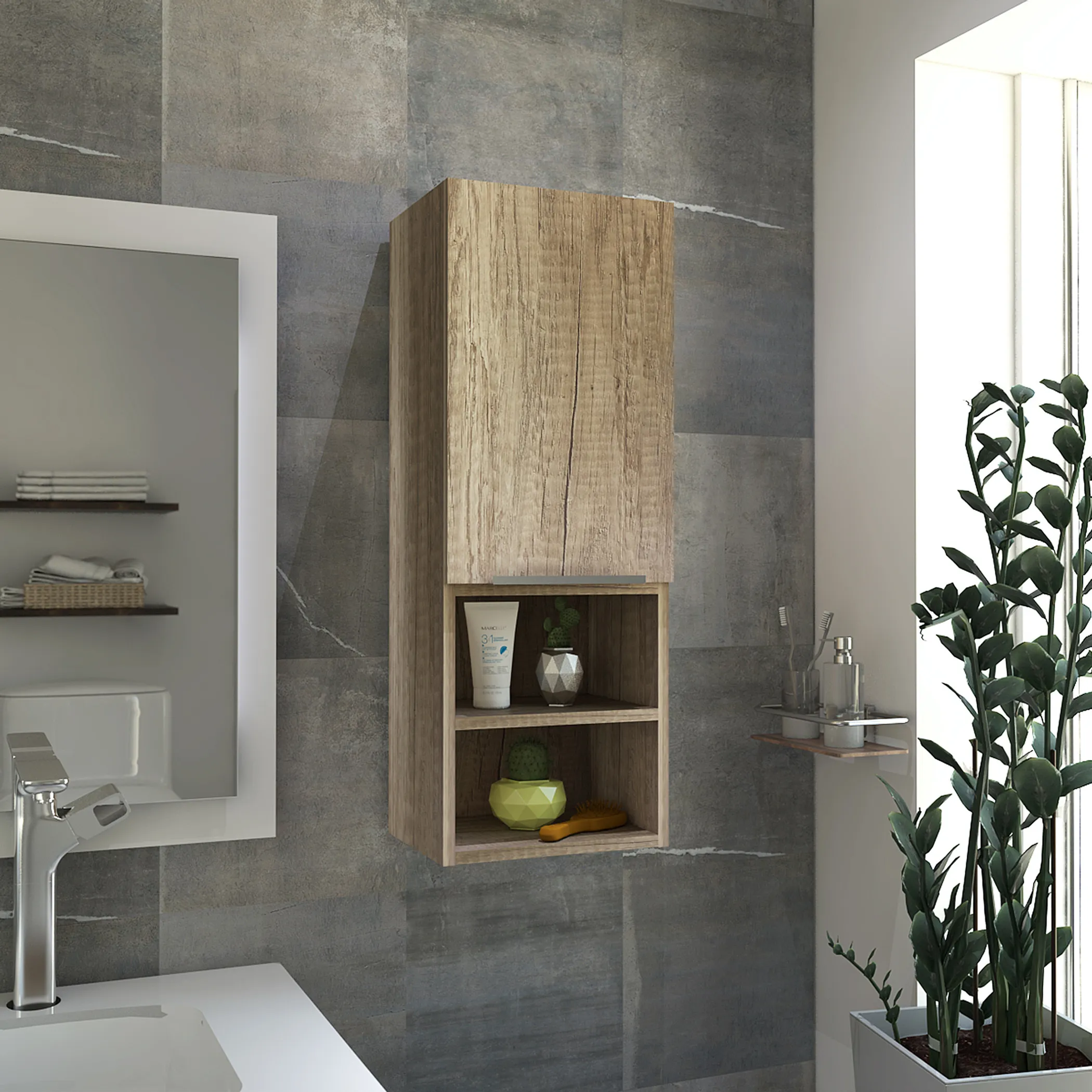 Tủ trang trí gỗ màu nâu rộng 30cm với bốn ngăn kệ - Ảnh 5
