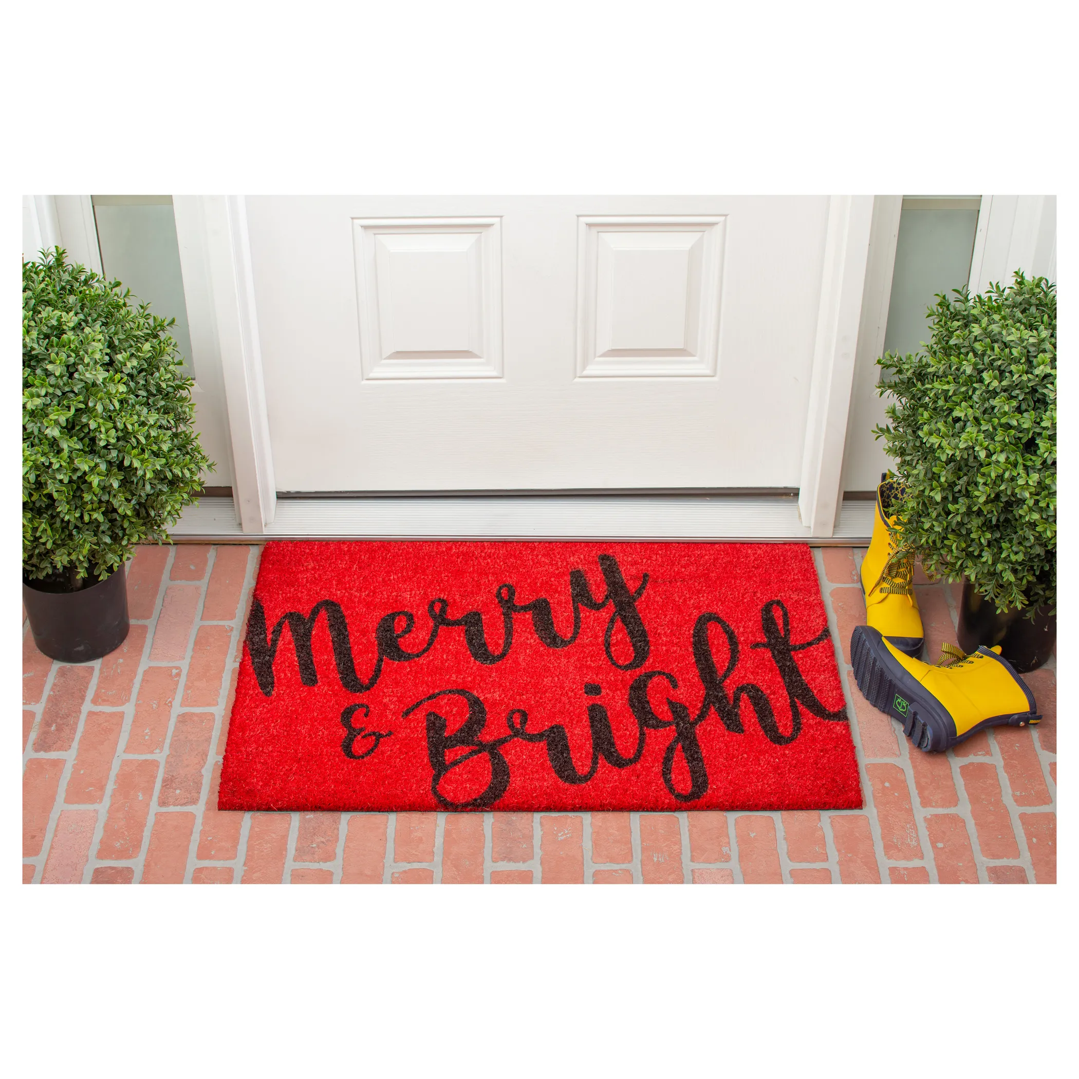 Thảm chùi chân xơ dừa Giáng sinh Merry and Bright 91cm x 183cm đỏ đen - Ảnh 4
