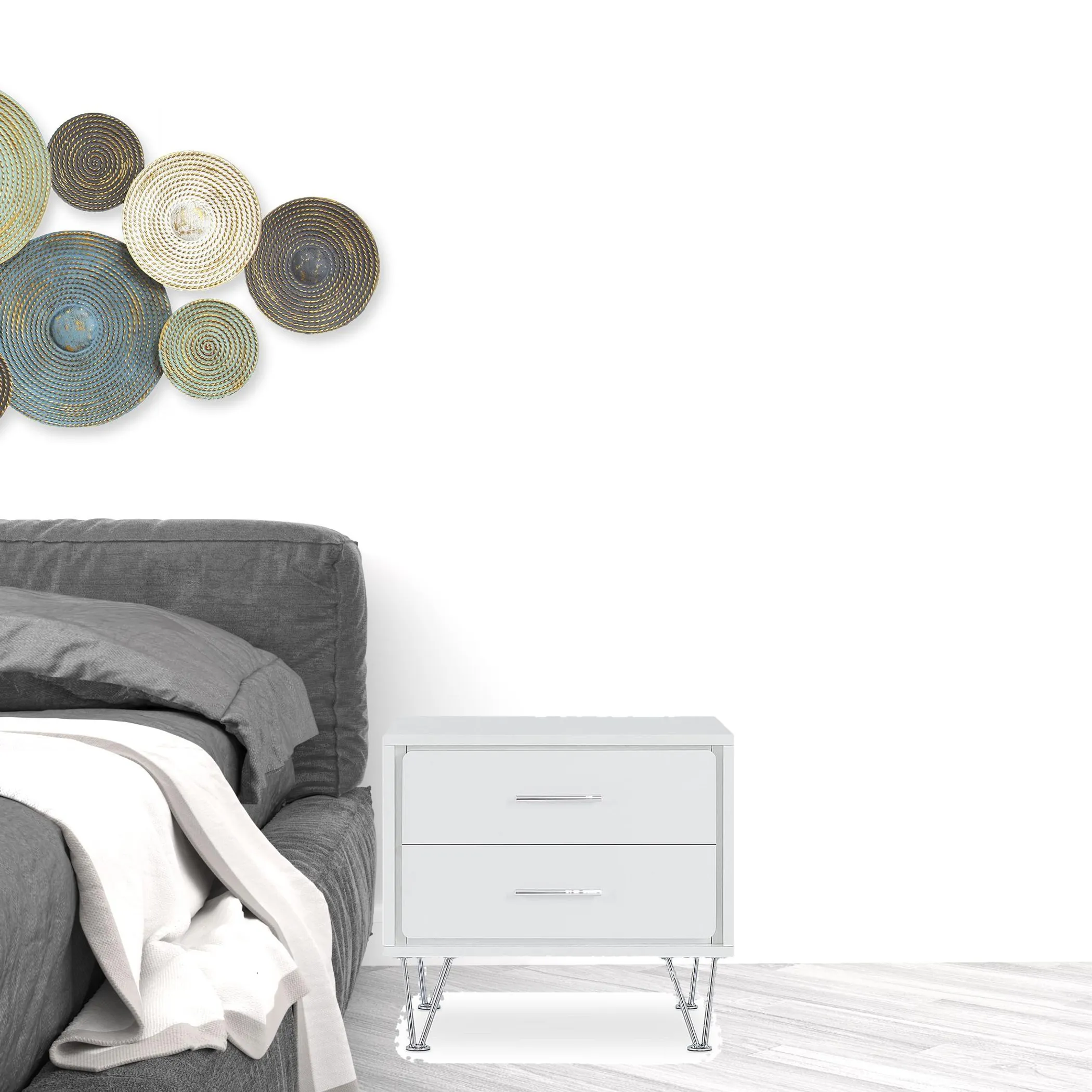 Tủ đầu giường mặt gỗ công nghiệp màu trắng chân kim loại 51cm - Ảnh 4
