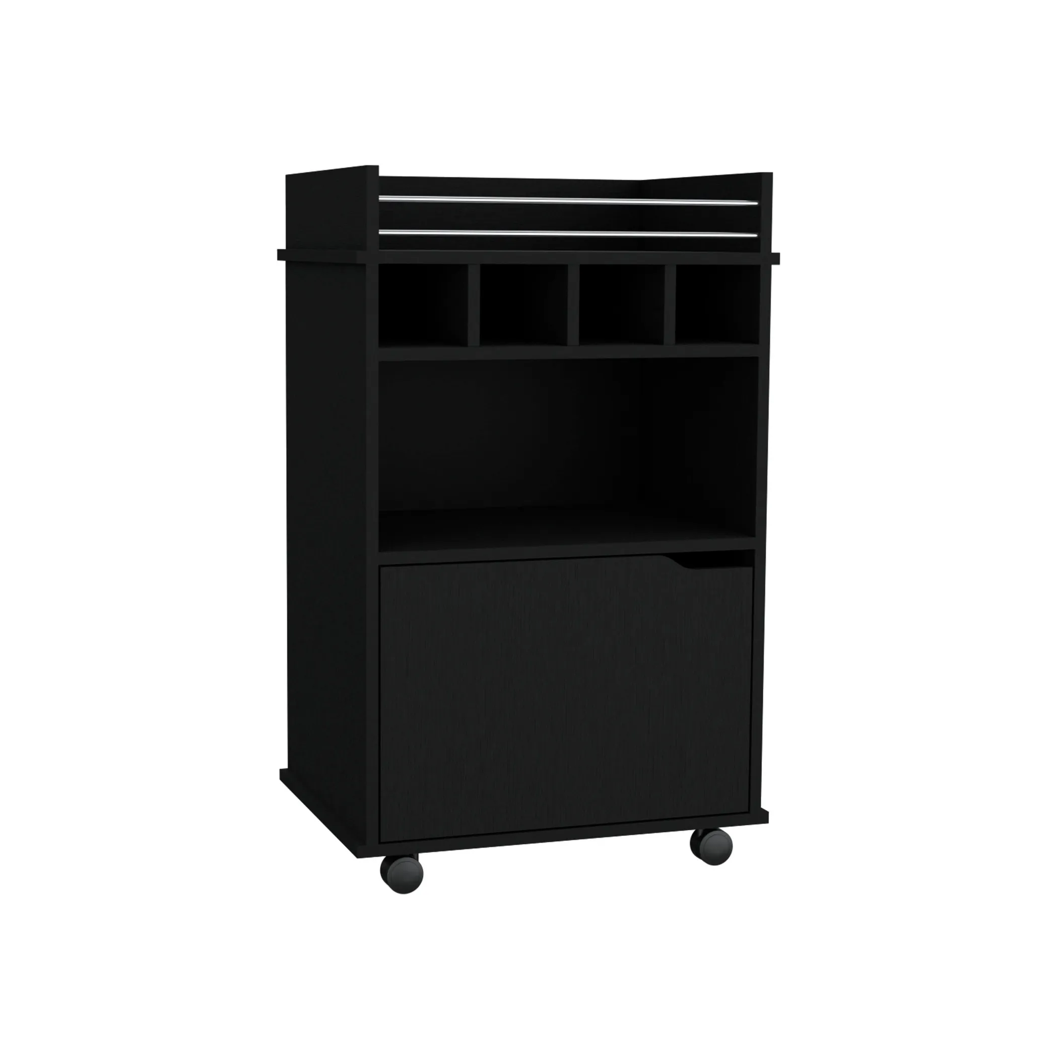 Xe đẩy quầy bar gỗ màu đen có kệ để rượu vang 56cm - Ảnh 5