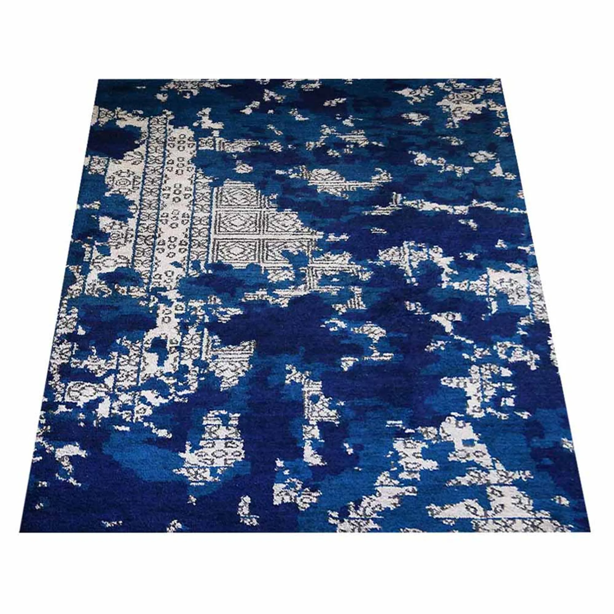 Thảm lụa dệt thắt tay Rugsotic Carpets họa tiết trừu tượng xanh be - Ảnh 3