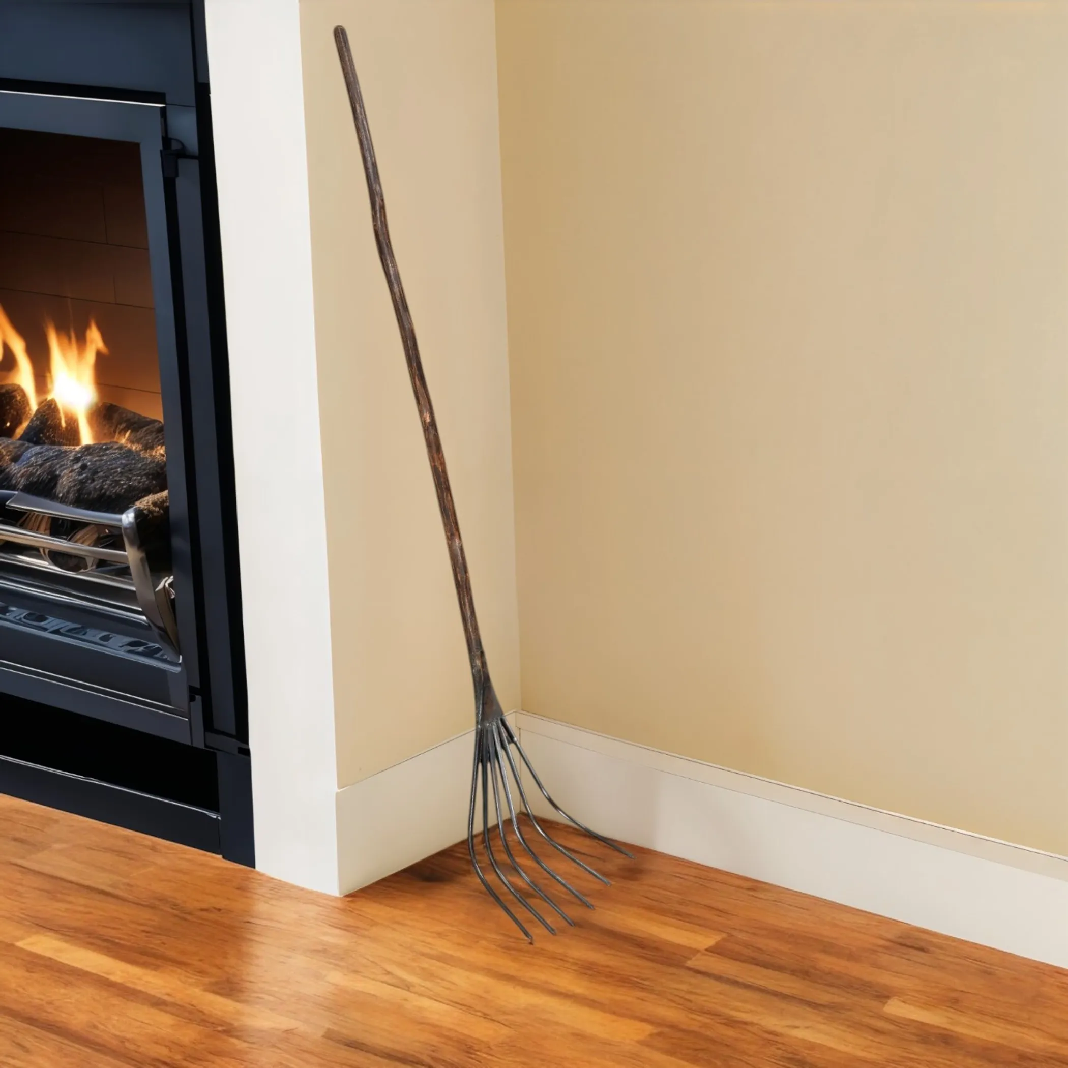 Tượng trang trí hình cào cỏ bằng gỗ và kim loại màu nâu đen 152cm