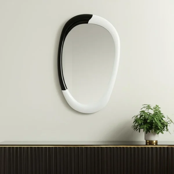 Gương trang trí bầu dục 79cm khung thép họa tiết hình học đen trắng