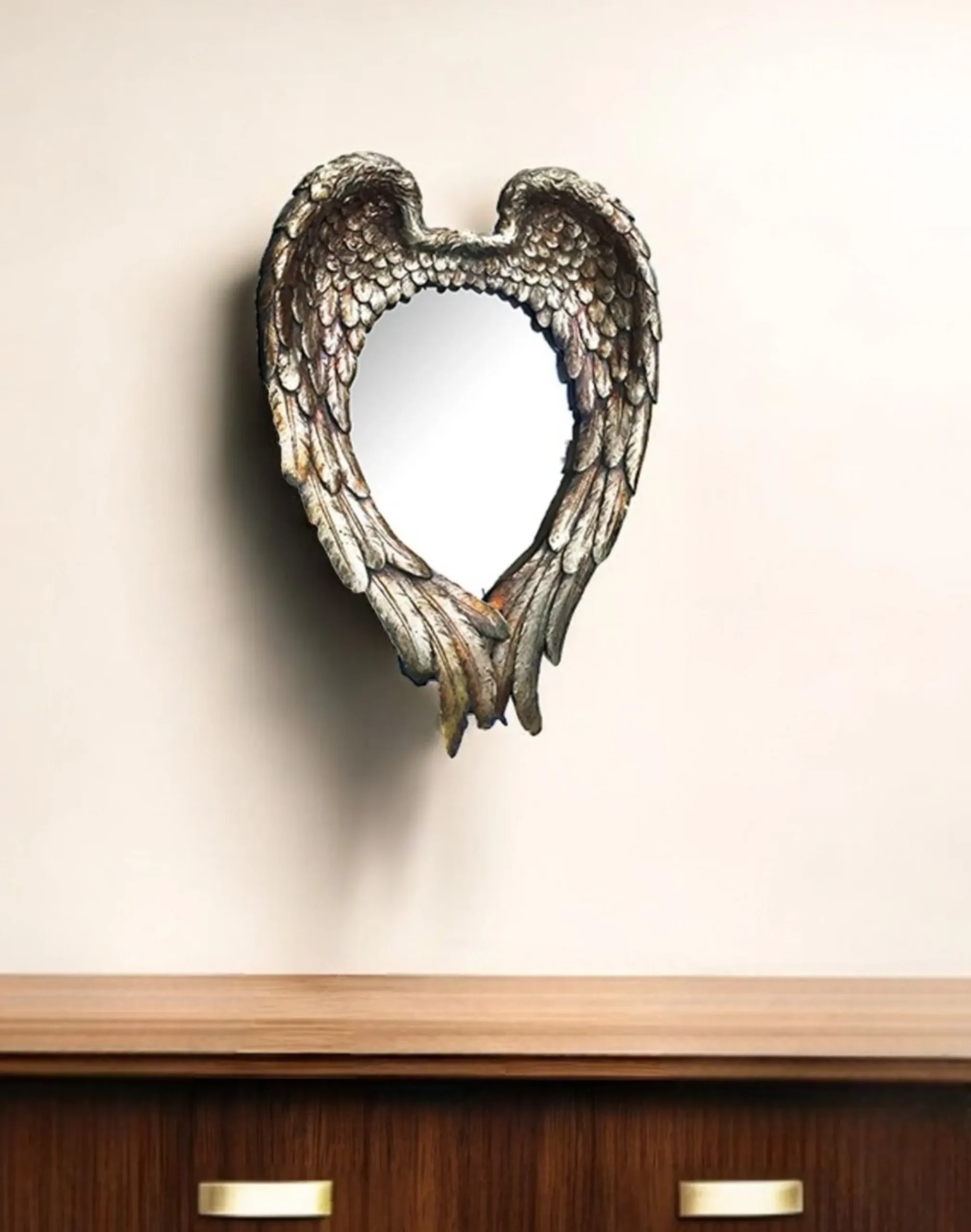 Gương trang trí hình trái tim 41cm khung nhựa resin vàng đồng cổ điển - Ảnh 2