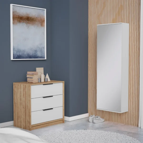 Bộ phòng ngủ Madison 2 món màu trắng phối gỗ thông