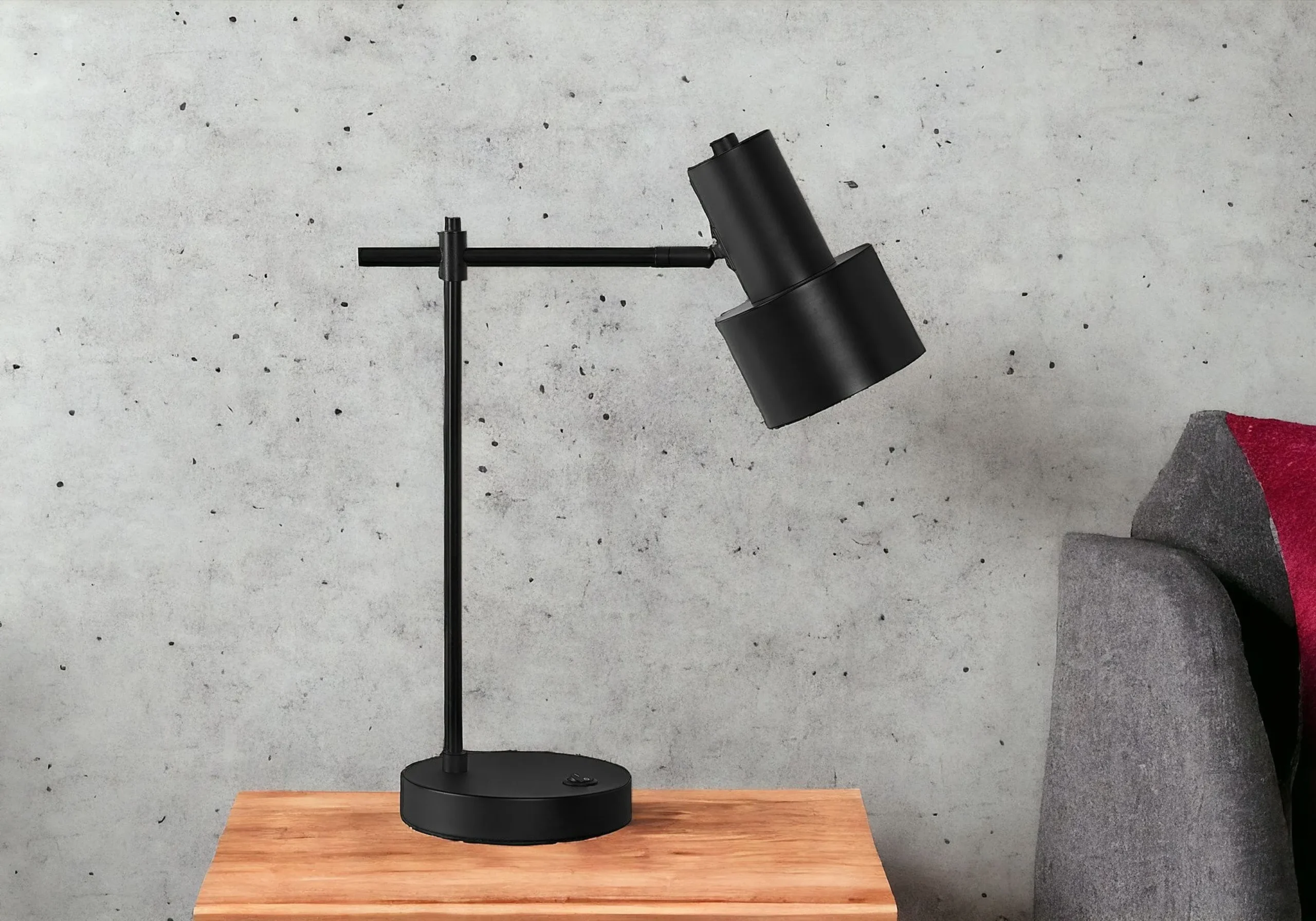 Đèn bàn USB kim loại đen dáng tròn 53cm chụp trống màu đen - Ảnh 2