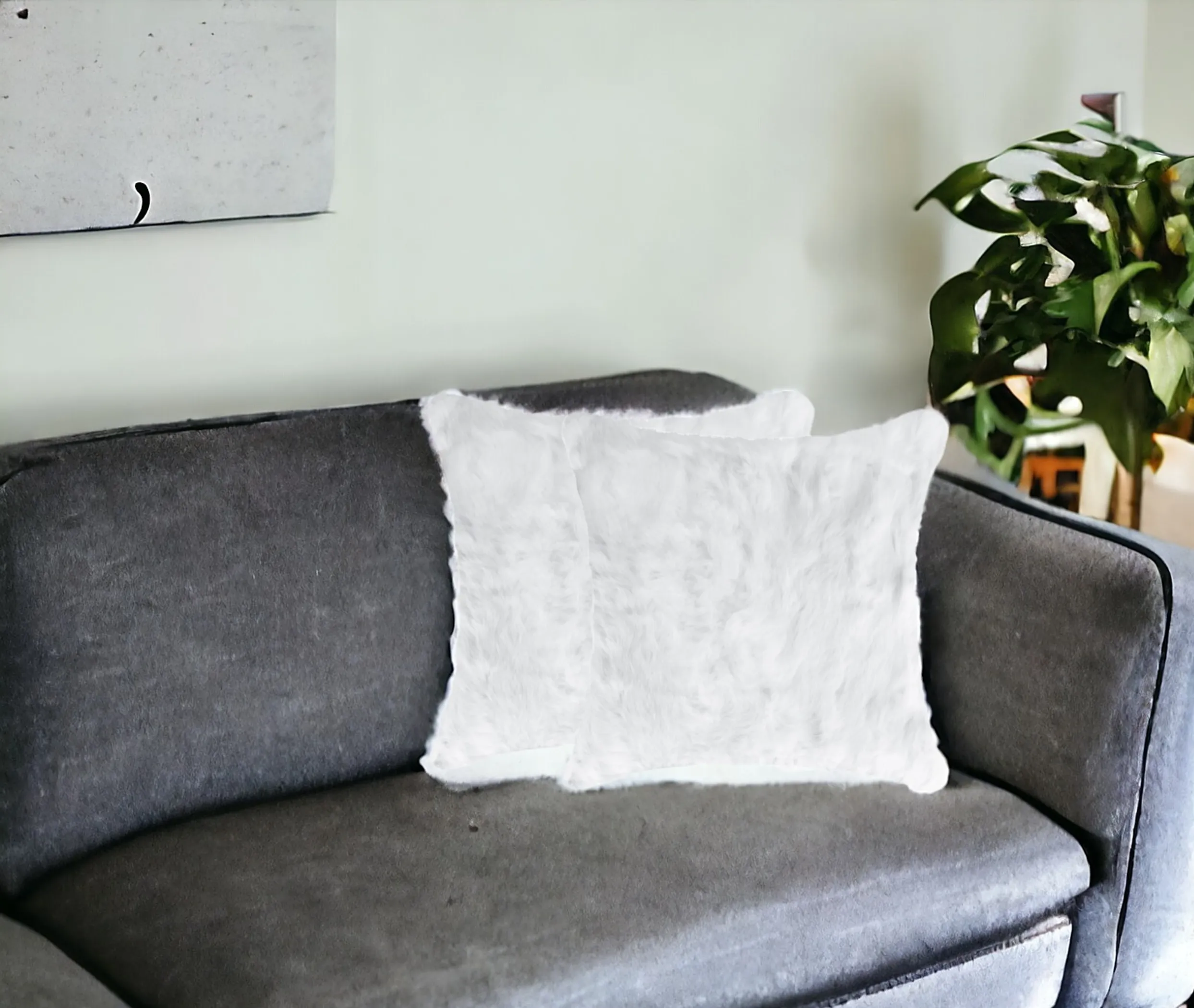 Bộ 2 gối tựa lông thỏ tự nhiên màu trắng 45cm có khóa kéo - Ảnh 2