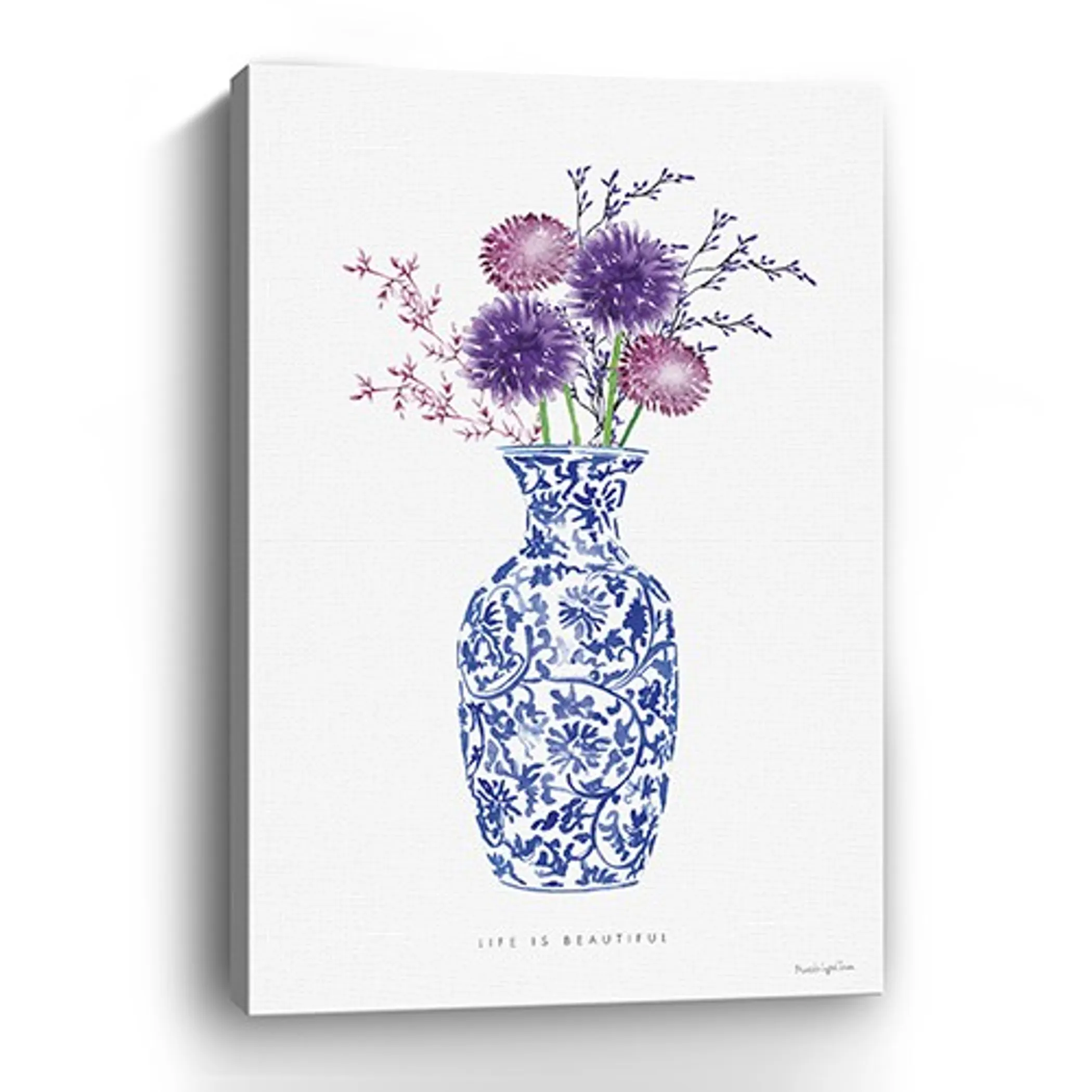 Tranh canvas bình hoa xanh trắng chủ đề Life 122cm x 81cm - Ảnh 2