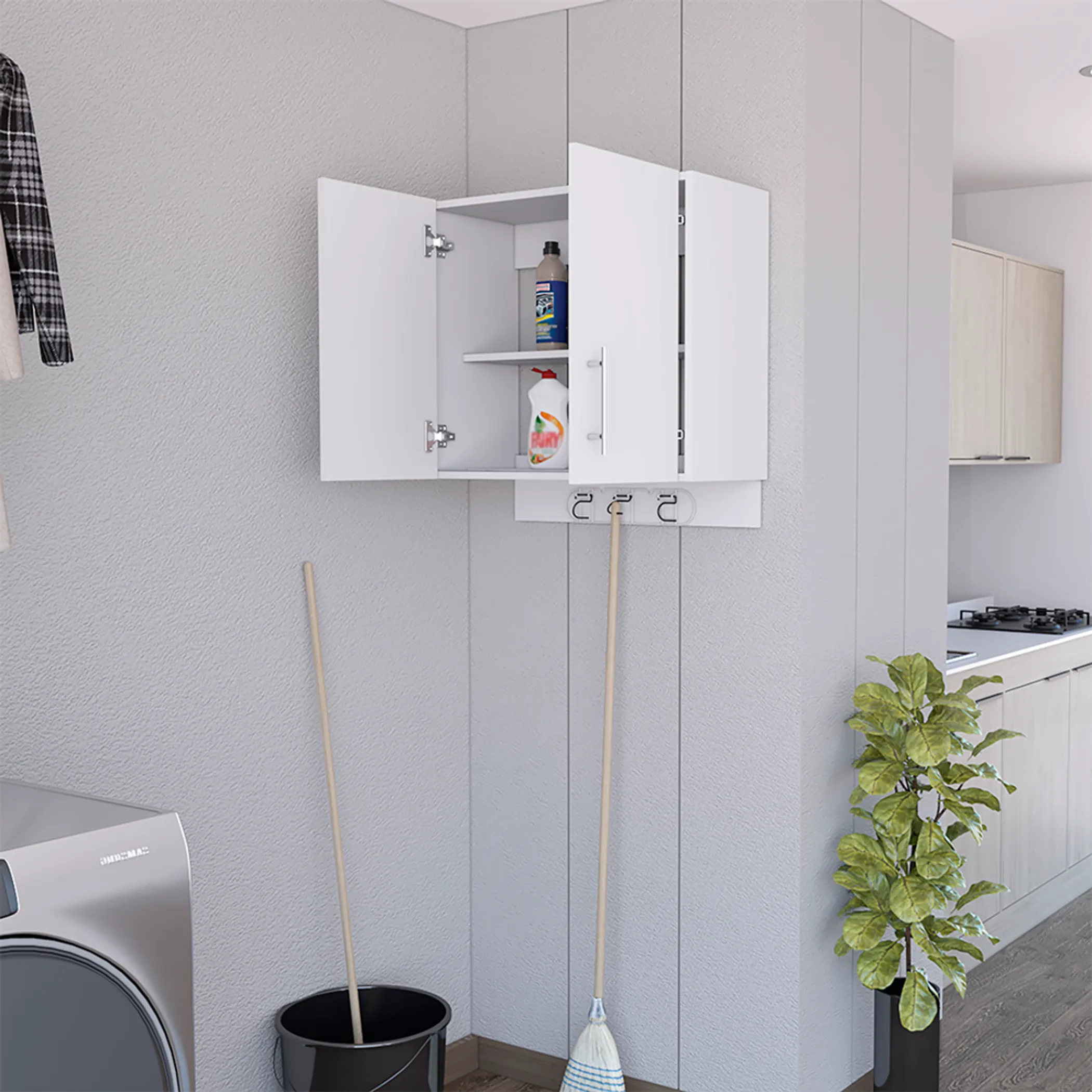 Tủ gỗ treo tường 2 cánh màu trắng 67cm - Ảnh 6