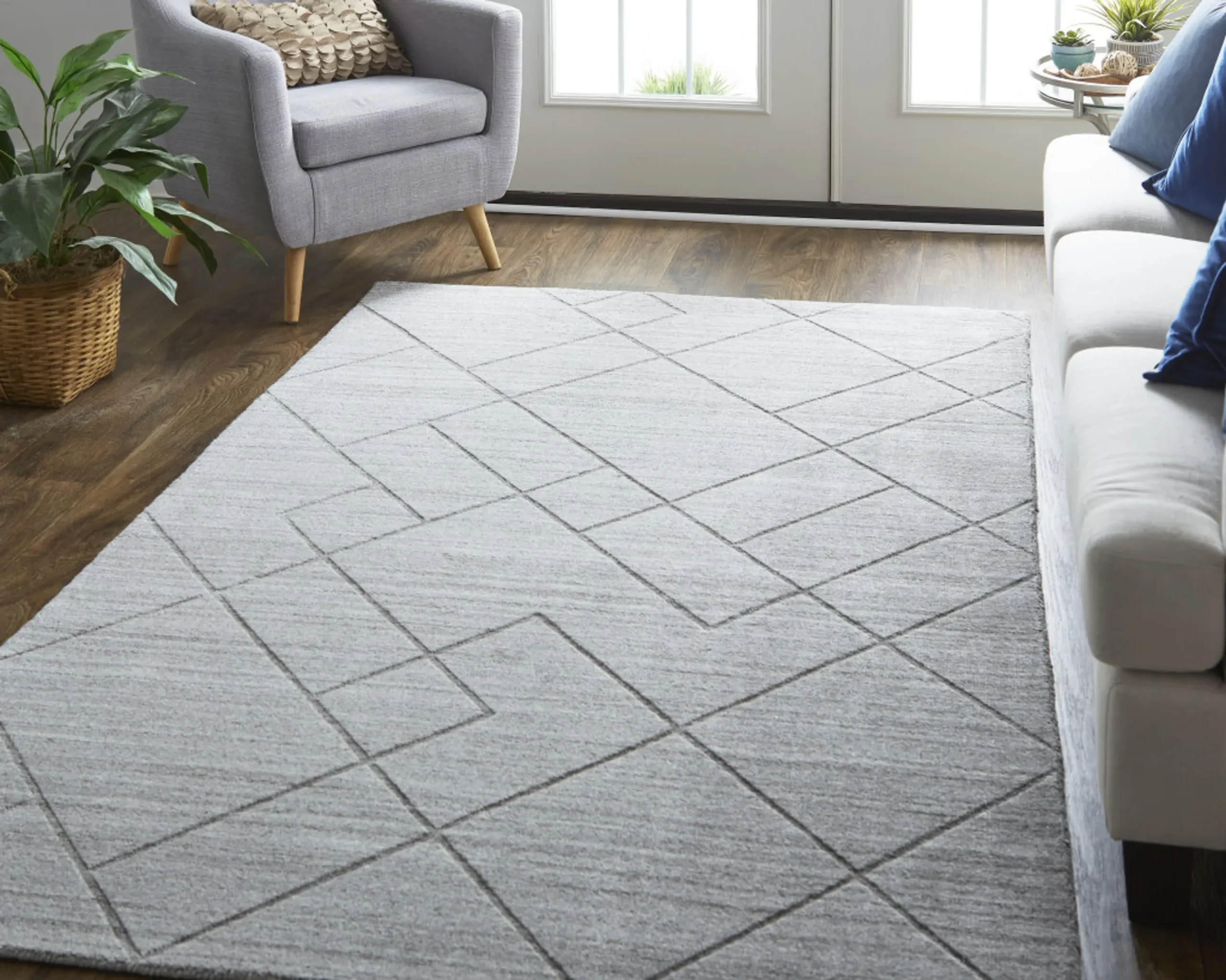 Thảm trải sàn dệt tay 1,2m x 1,8m kẻ sọc màu xám - Ảnh 6