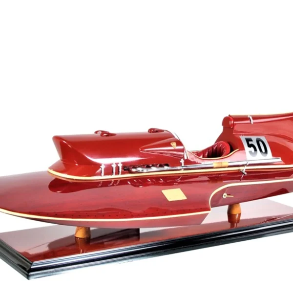 Mô hình thuyền trang trí gỗ công nghiệp sơn vẽ tay màu đỏ 18cm