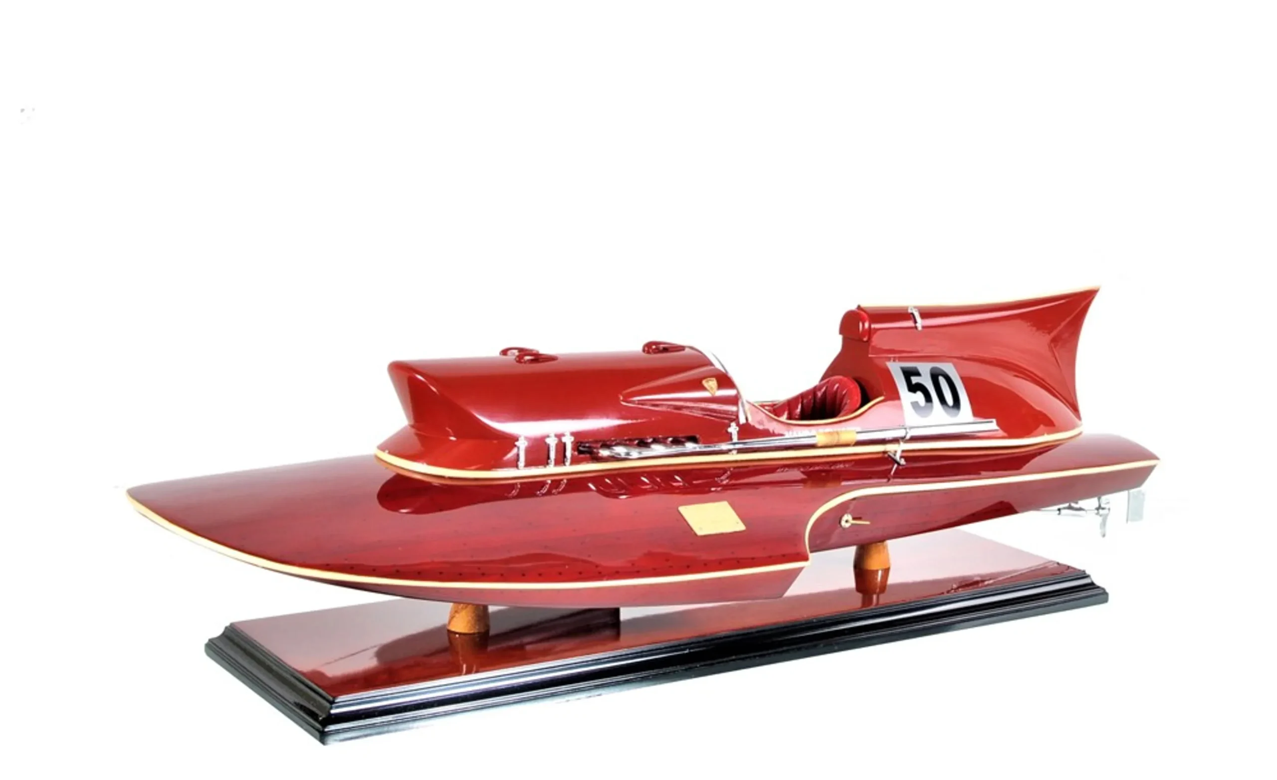 Mô hình thuyền trang trí gỗ công nghiệp sơn vẽ tay màu đỏ 18cm