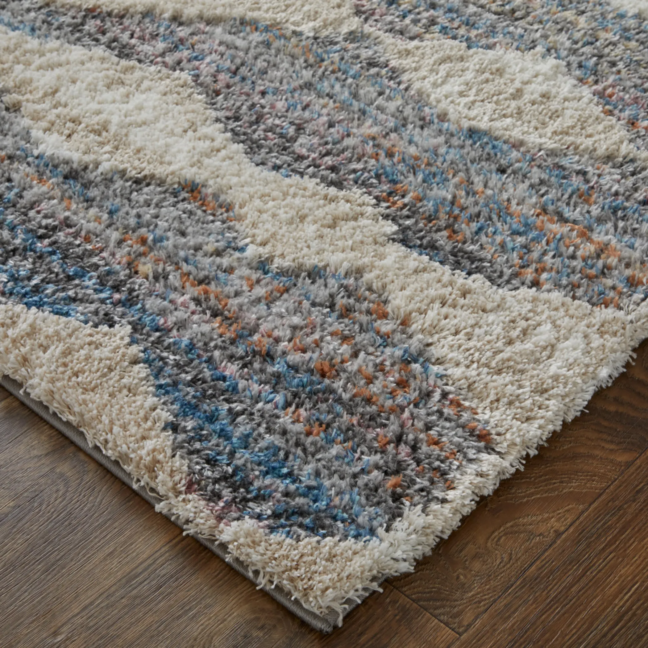 Thảm trải sàn dệt máy chống bám bẩn 1,5m x 2,4m họa tiết chevron kem ngà xanh - Ảnh 3