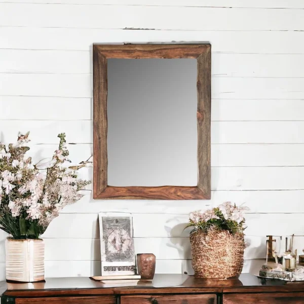 Gương trang trí khung gỗ tự nhiên màu nâu sẫm 112cm