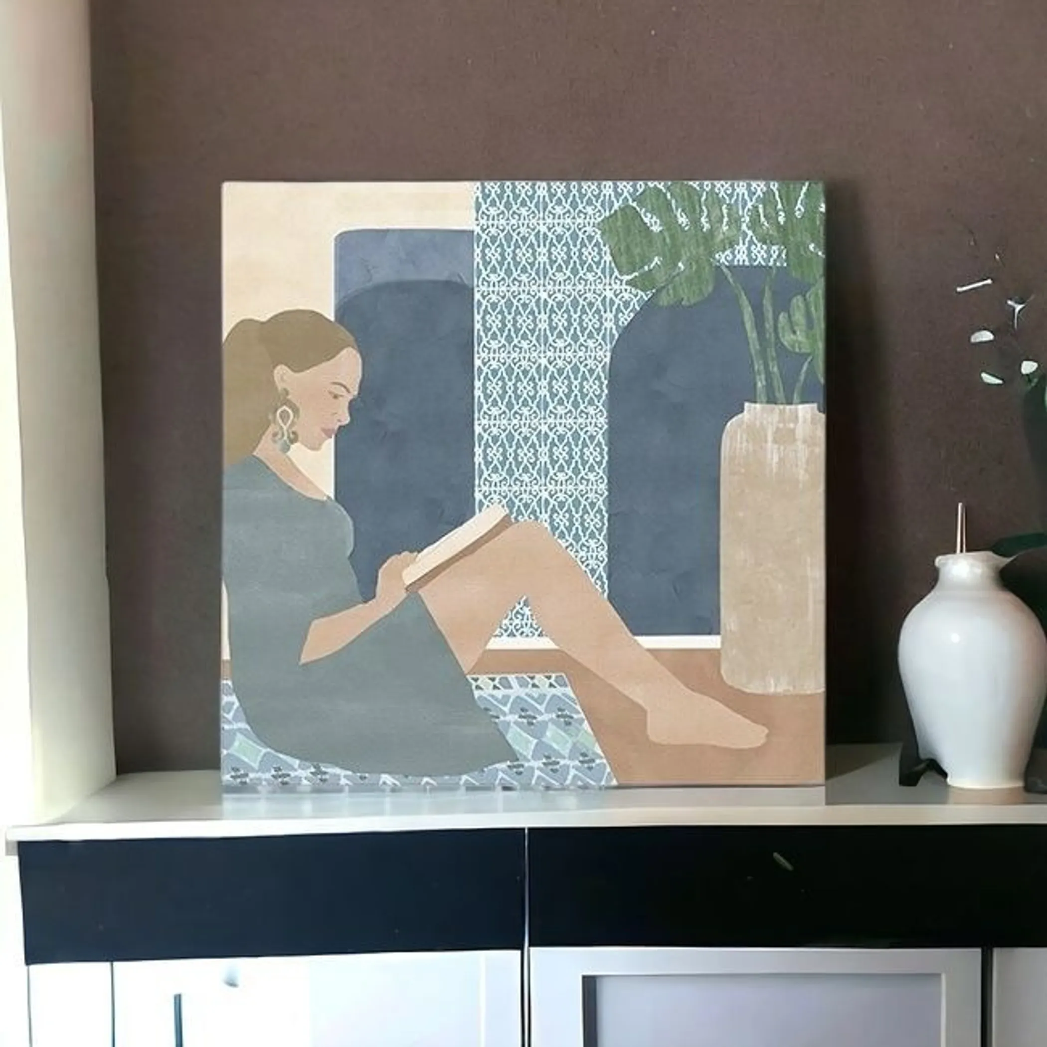 Tranh canvas cô gái đọc sách phong cách boho không khung - Ảnh 4