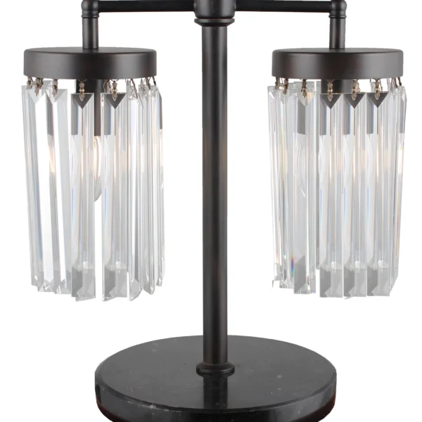 Đèn ngủ đầu giường 2 bóng 46cm khung sắt đen chụp trụ pha lê trong