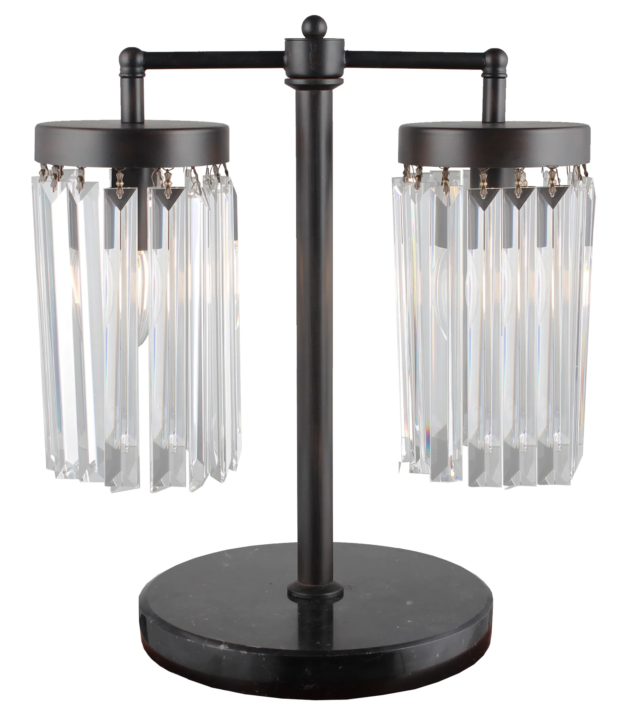 Đèn ngủ đầu giường 2 bóng 46cm khung sắt đen chụp trụ pha lê trong