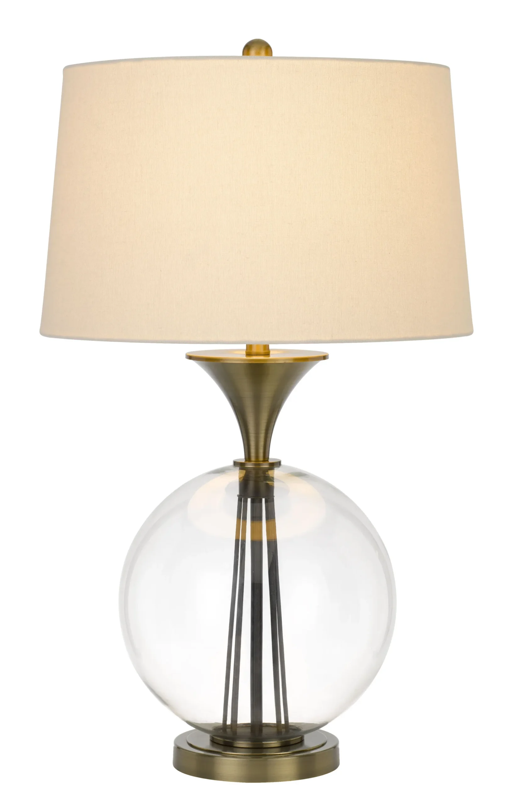 Đèn bàn dáng cầu kim loại màu đồng 79cm chụp hình thang màu trắng - Ảnh 3