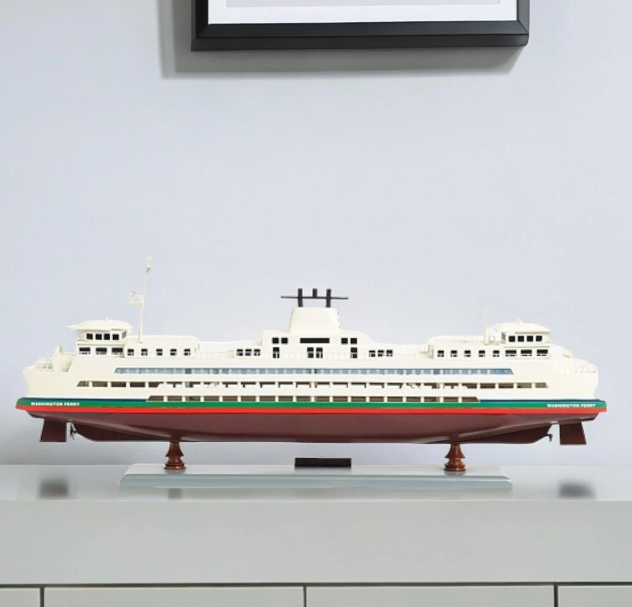 Mô hình phà Washington sơn vẽ tay màu nâu và trắng 28cm