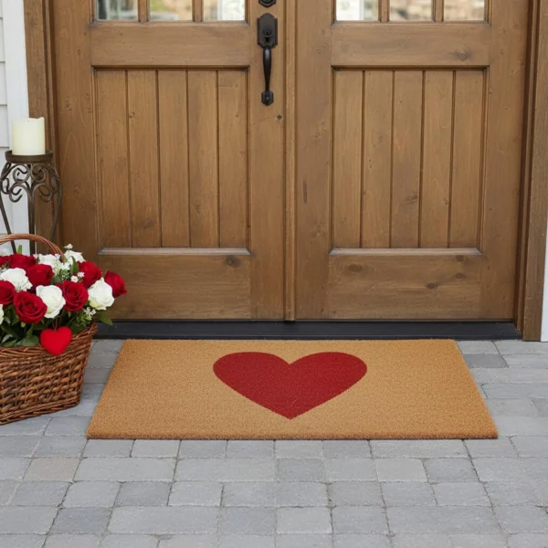 Thảm chùi chân xơ dừa ngoài trời họa tiết trái tim 91cm x 183cm
