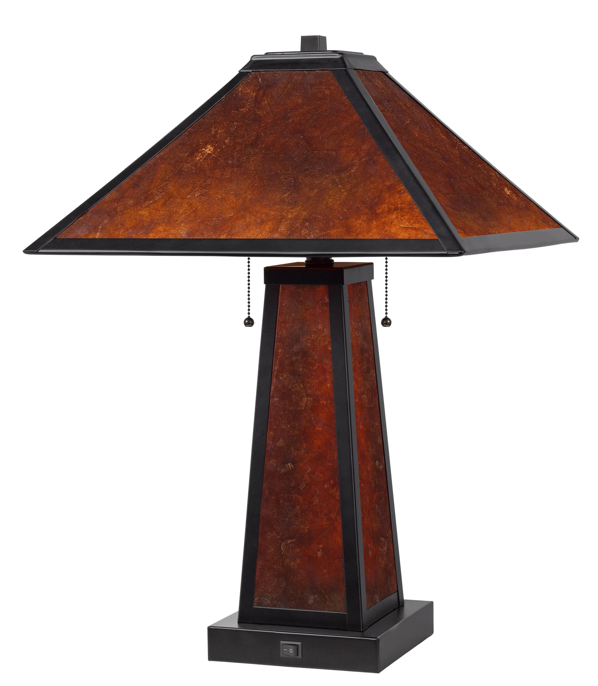 Đèn bàn 2 bóng kim loại màu cam đất 61cm chụp vuông màu hổ phách - Ảnh 6
