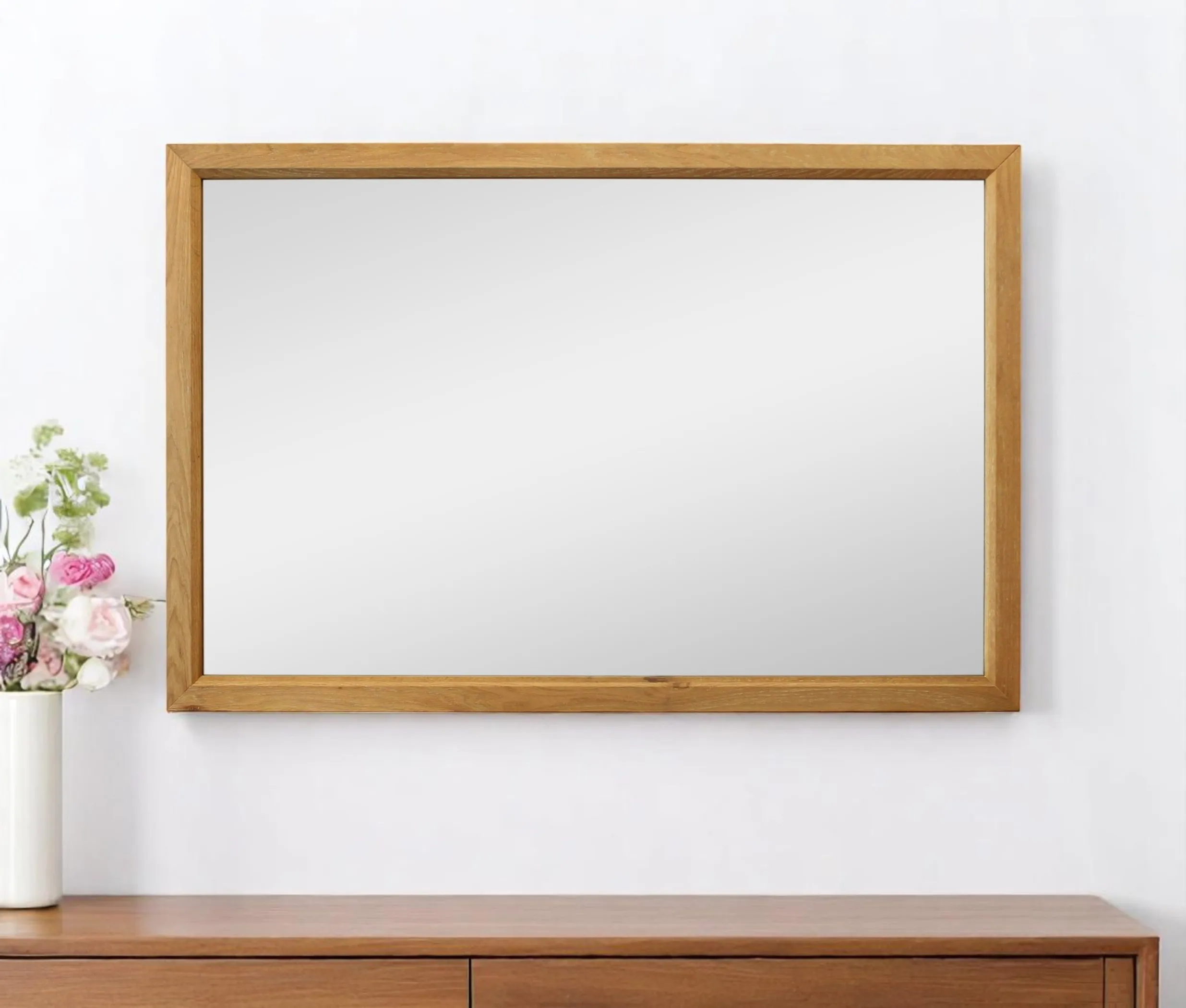 Gương trang trí treo tường khung gỗ đặc tự nhiên 102cm