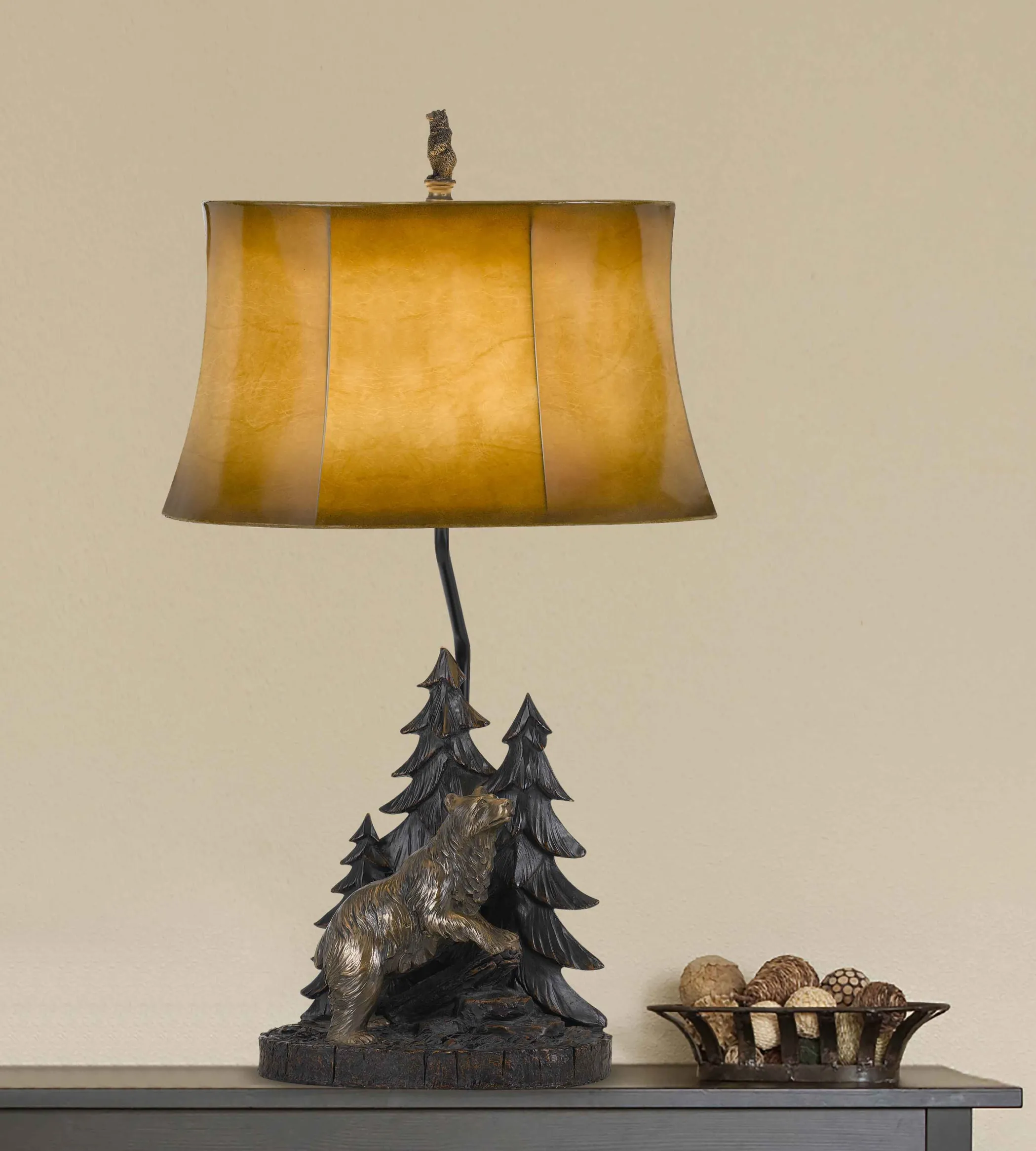 Đèn bàn tượng gấu trong rừng màu đồng 74cm chụp chuông màu nâu - Ảnh 3